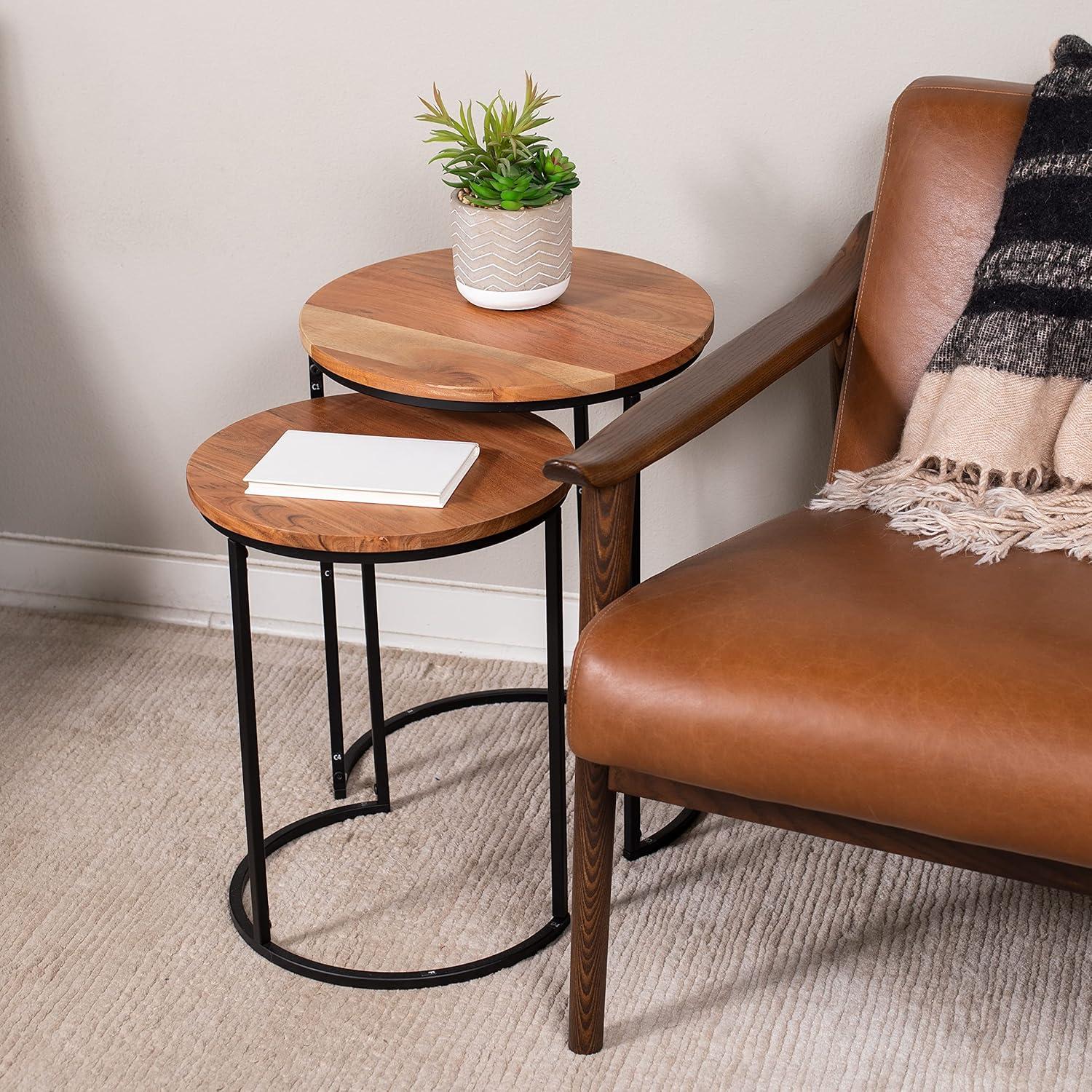 BIRDROCK HOME Wooden Nesting Side Tables - Mid Century Modern Stackable Coffee Table - Space-Saving Wooden End Table for Living Room, Bedroom, Centerpiece, Office, Balcony - Natural Mango Wood - 2 Set