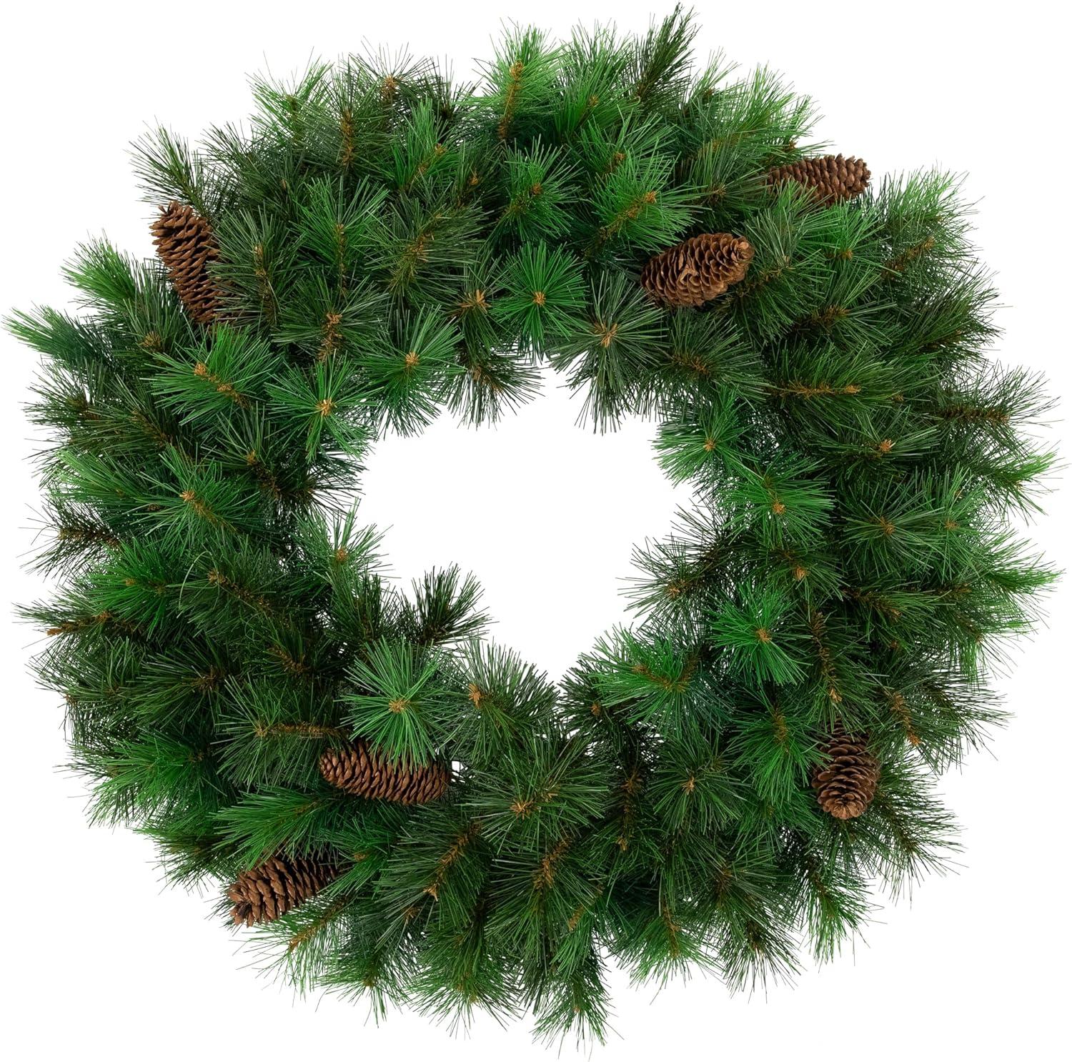 Dakota Red Pine Artificial Christmas Wreath with Pine Cones - 24-Inch Unlit