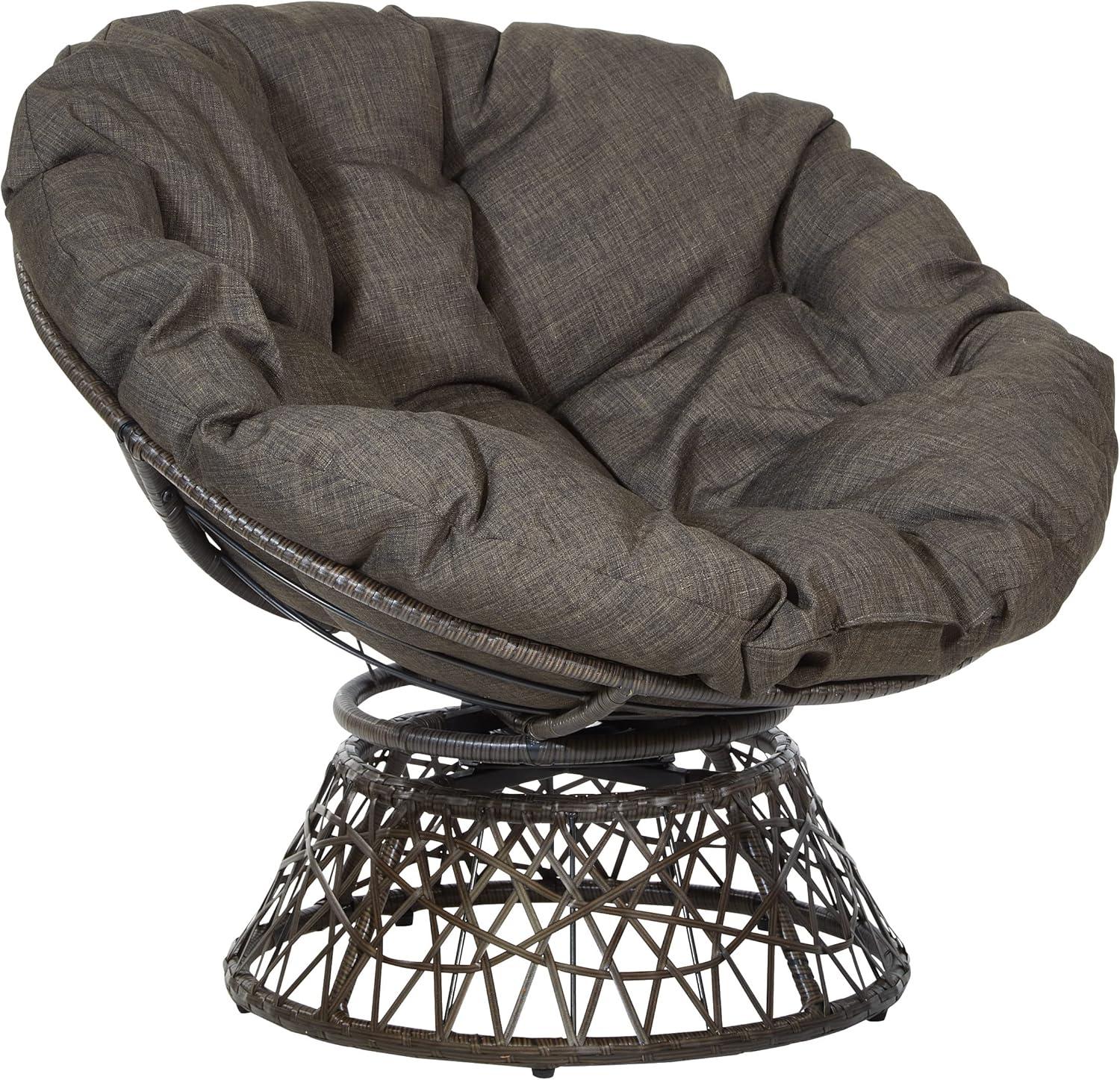 OSP Home Furnishings Papasan Chair Brown: Upholstered, Swivel, Reading & Dorm Saucer Chair with Cushion