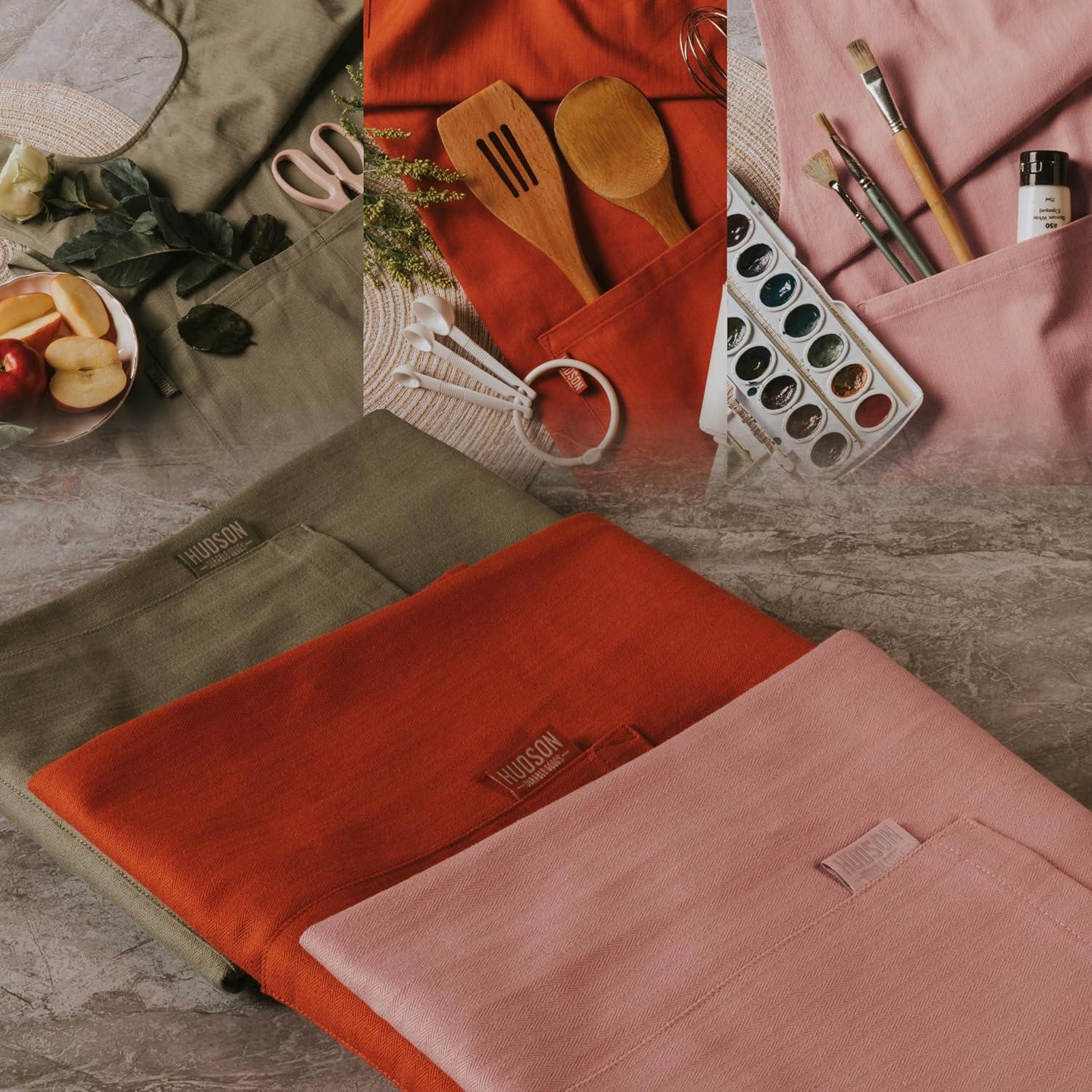 Hudson Durable Goods Cotton Cross Back Apron for Women - Seamless Crossover Style Smock Apron for Cooking, Crafting, Gardening, and More - 36” Full Length Pinafore Work Apron with Pockets (Terracotta)