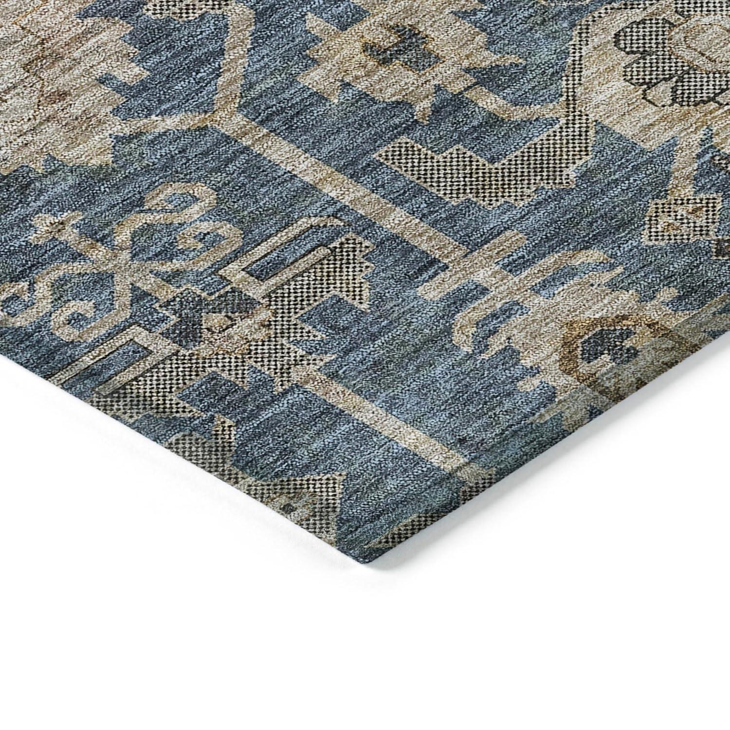 Navy and Beige Synthetic Flat Woven 8' x 10' Oriental Rug