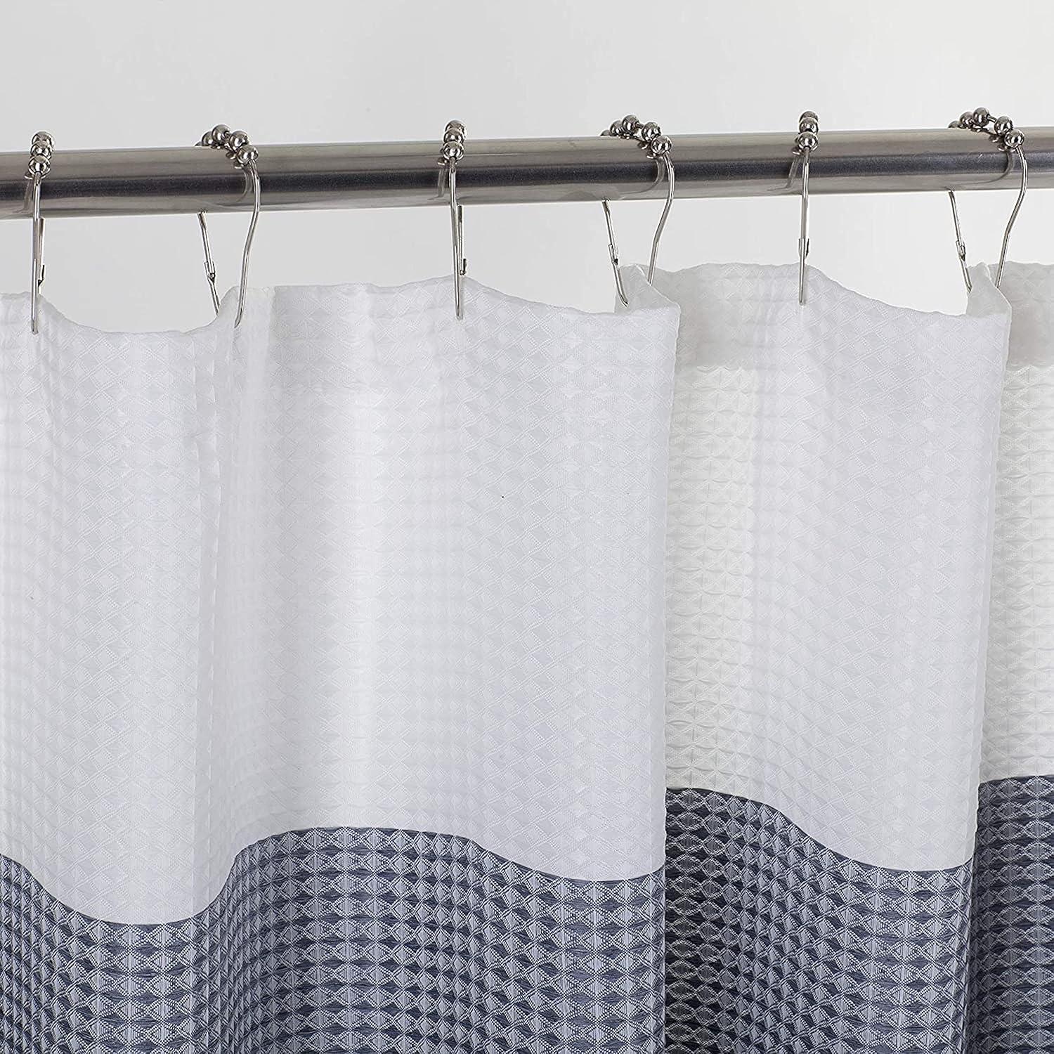 Ombre Waffle 3D Striped Waffle Weave Textured Ombre Stripe Designed Fabric Shower Curtain with 12 Roller Ball Hooks included 70 x 72 in Navy