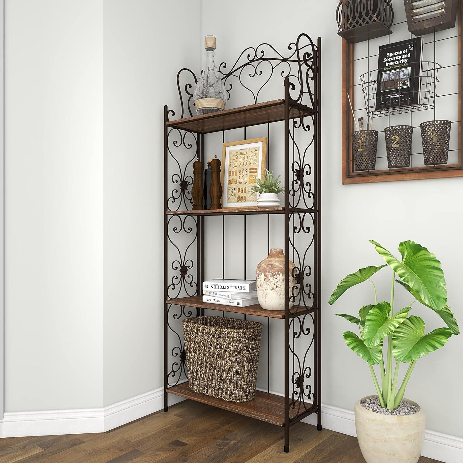 Farmhouse Brown Wood and Iron Baker's Rack