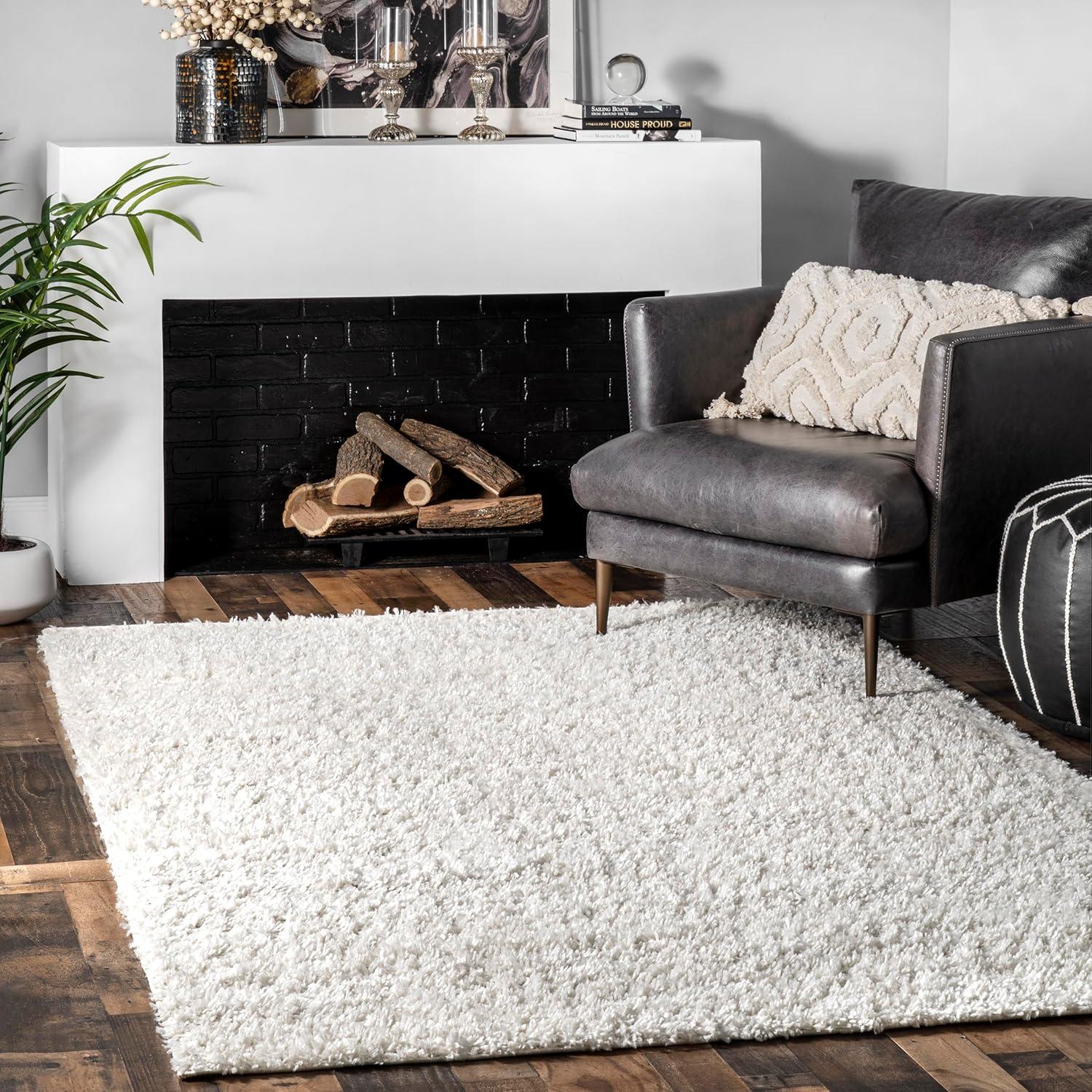 Nuloom Kara Solid 4x6 Shag Indoor Area Rug for Living Room Bedroom Dining Room Nursery, Ivory