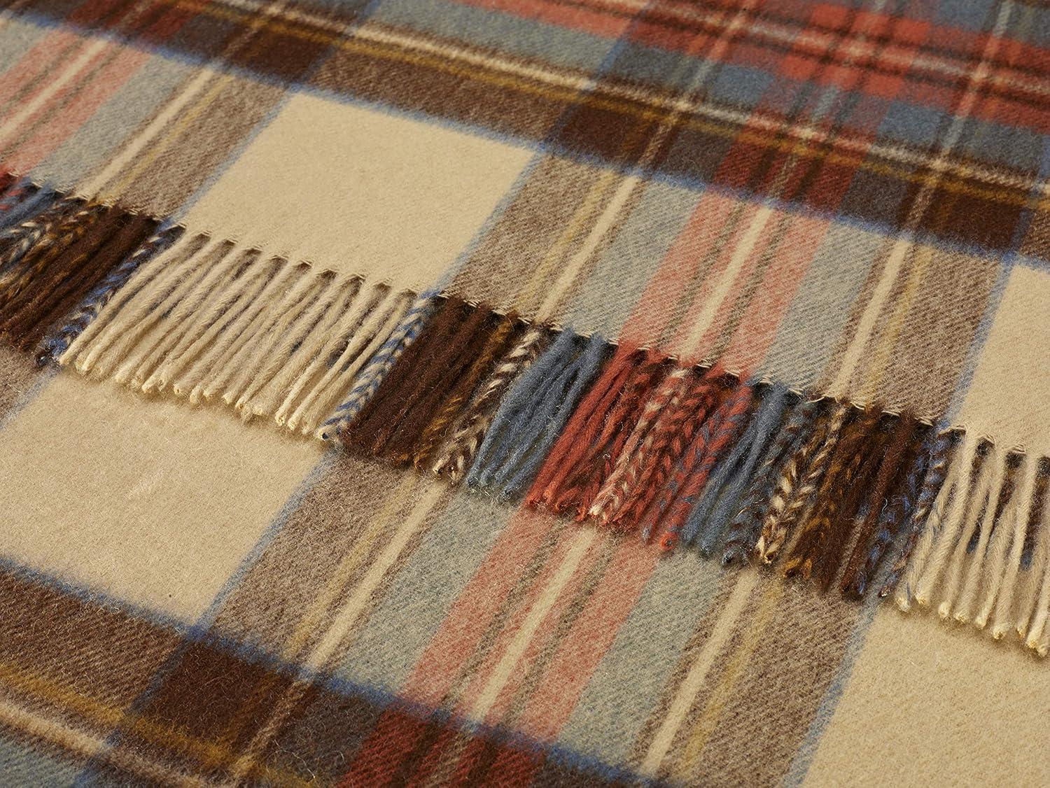 Antique Royal Stewart Merino Wool Plaid Throw Blanket