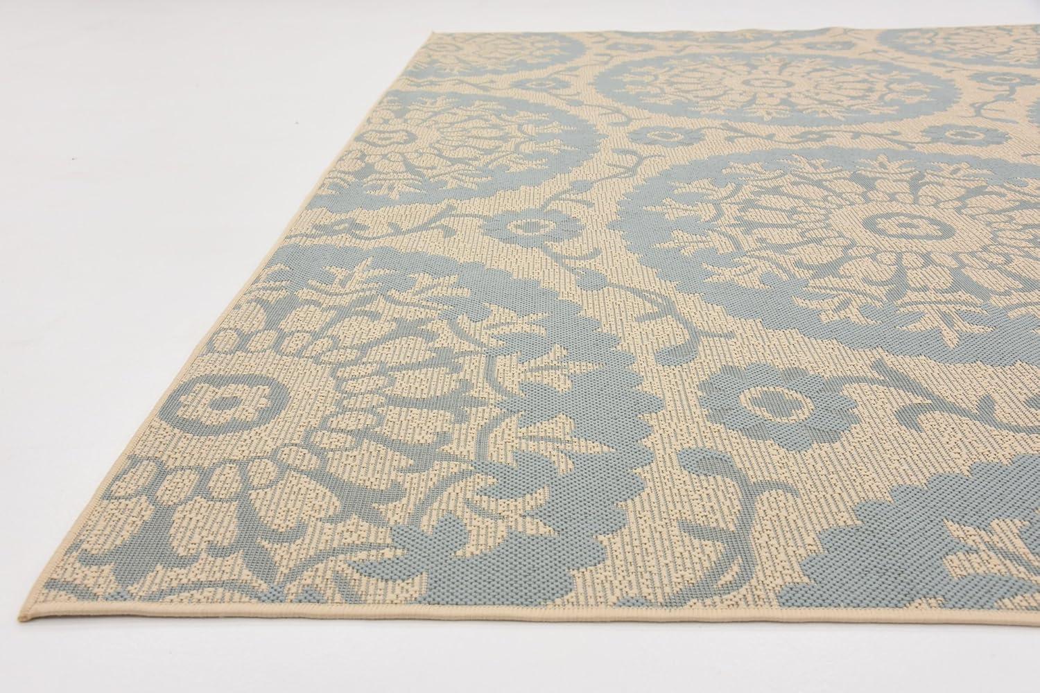 Unique Loom Outdoor Botanical Collection Area Rug - Medallion (9'  x 12' 2" Rectangle Aqua/Beige)