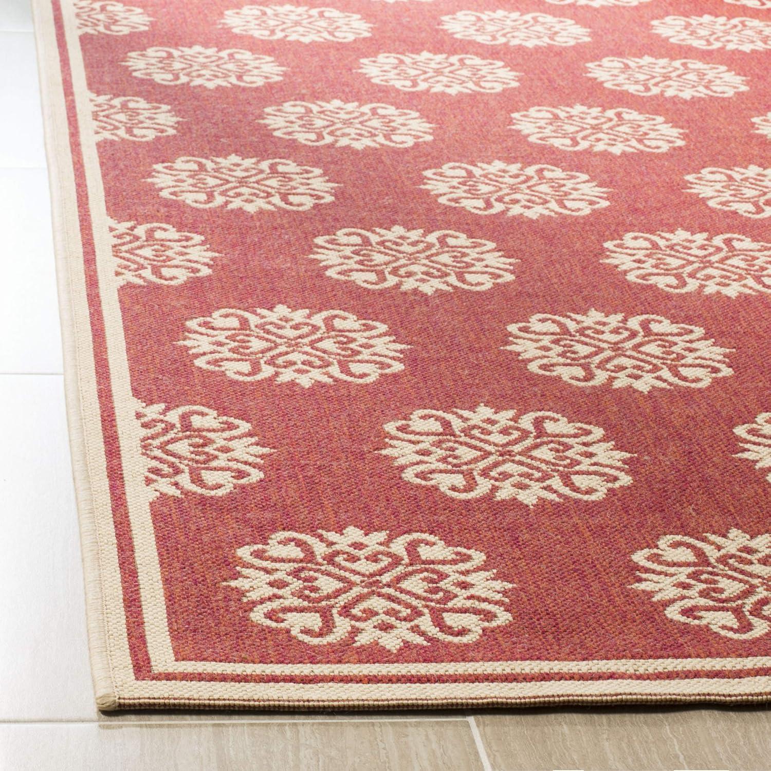 Geometric Red Synthetic 5' x 7' Easy-Care Area Rug