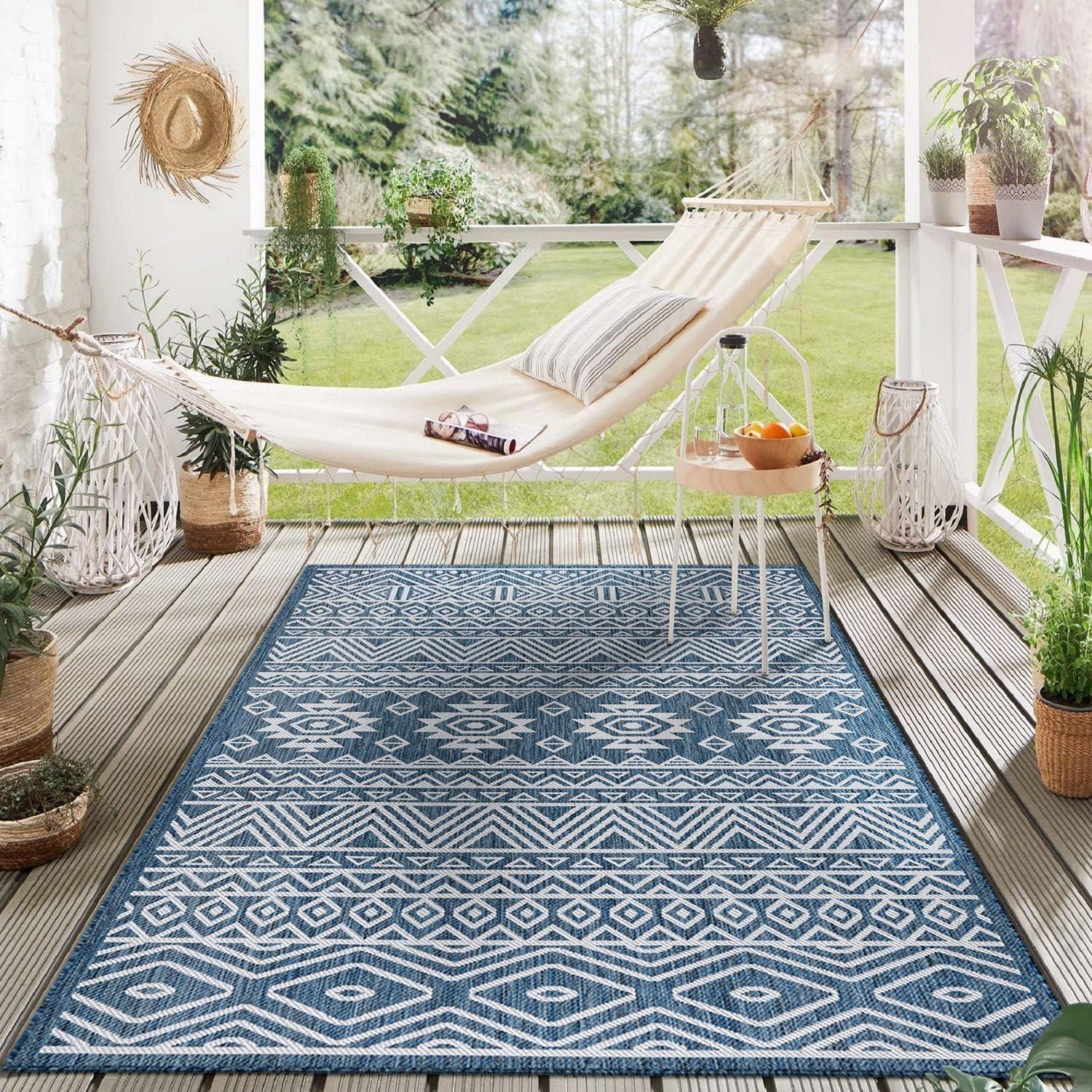 World Rug Gallery Distressed Geometric Bohemian Textured Flat Weave Indoor/Outdoor Area Rug