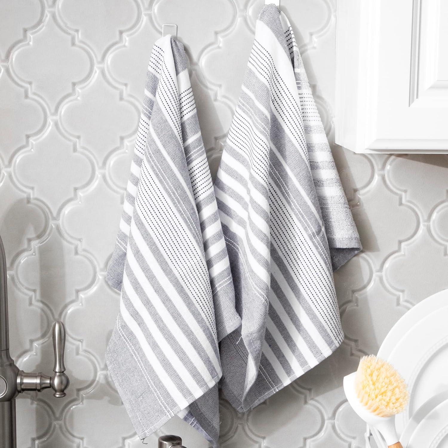 Graphite Dual Terry Stripe Cotton Kitchen Towel Set