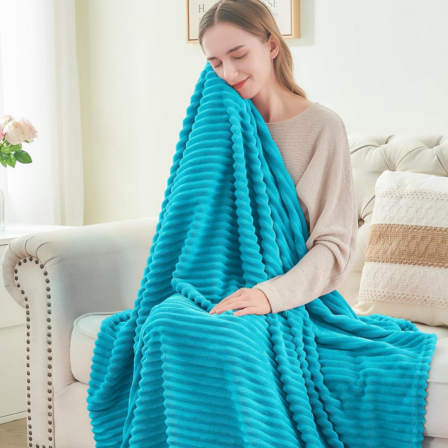 BEDELITE Fleece Throw Blanket for Couch 3D Ribbed Jacquard Cozy, Fluffy, Plush Lightweight Caribbean Sea Throw Blankets for Bed, Sofa, 50x60 inches