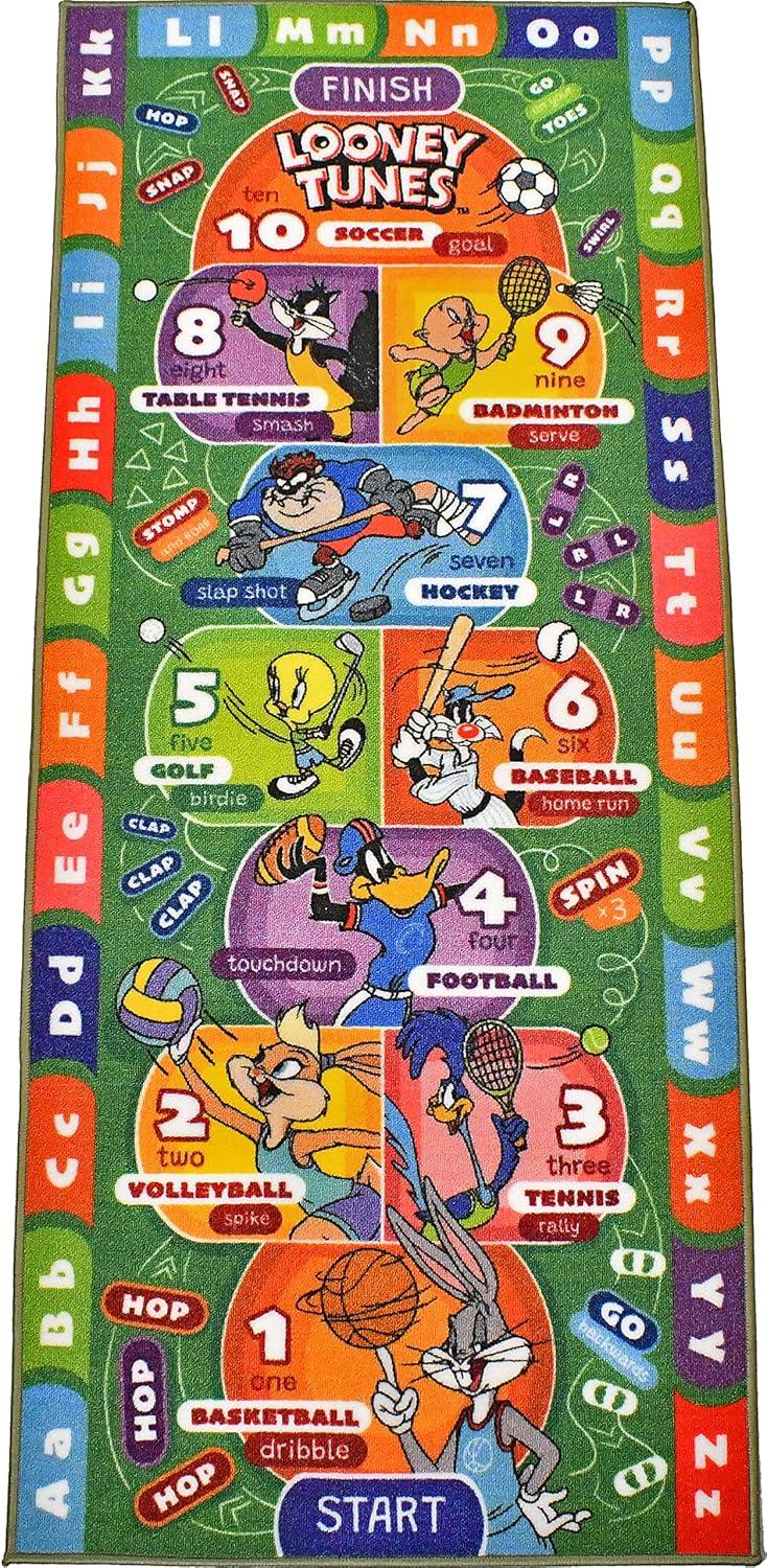 Looney Tunes Educational Hopscotch Kids Rug with ABCs and Numbers