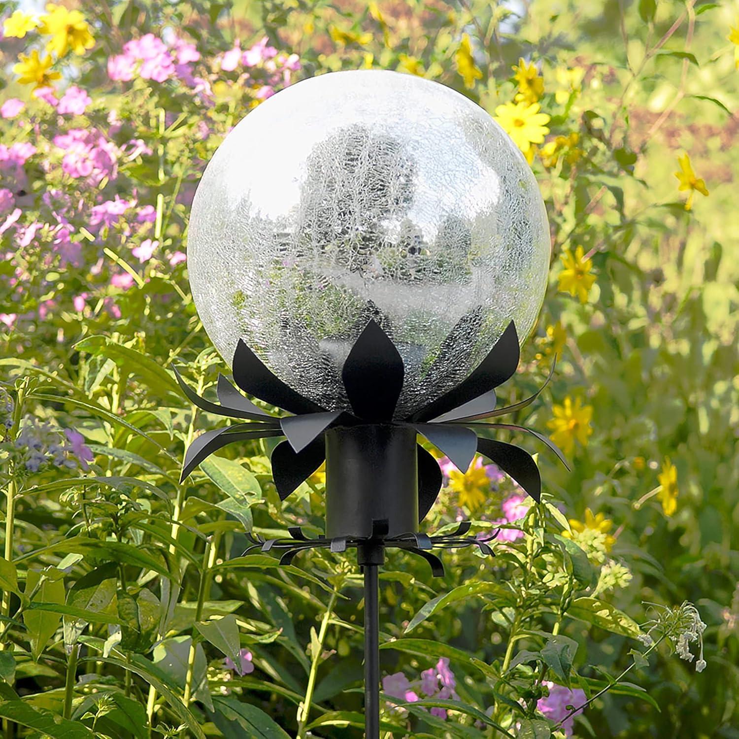 Black Wrought Iron Flower Petal Gazing Globe Stand