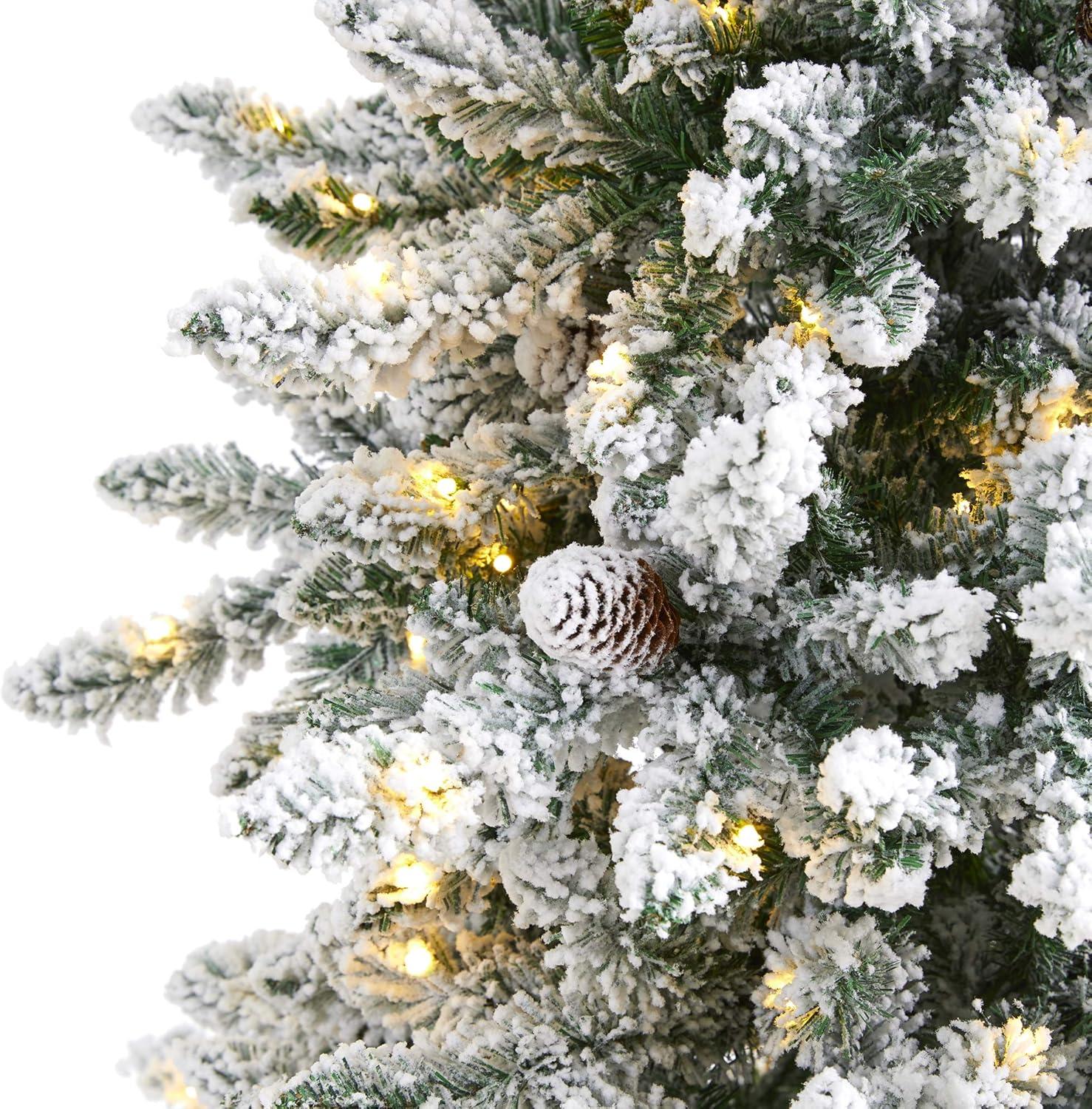 6ft Nearly Natural Pre-Lit LED Flocked Livingston Fir with Pinecones Artificial Christmas Tree Clear Lights: Indoor Holiday Decor