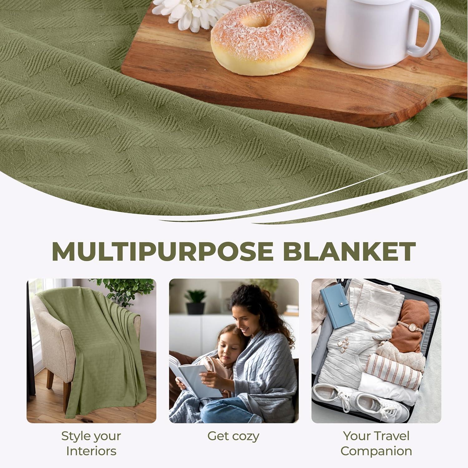 Superior Basketweave All-Season Cotton Blanket, King, Sage