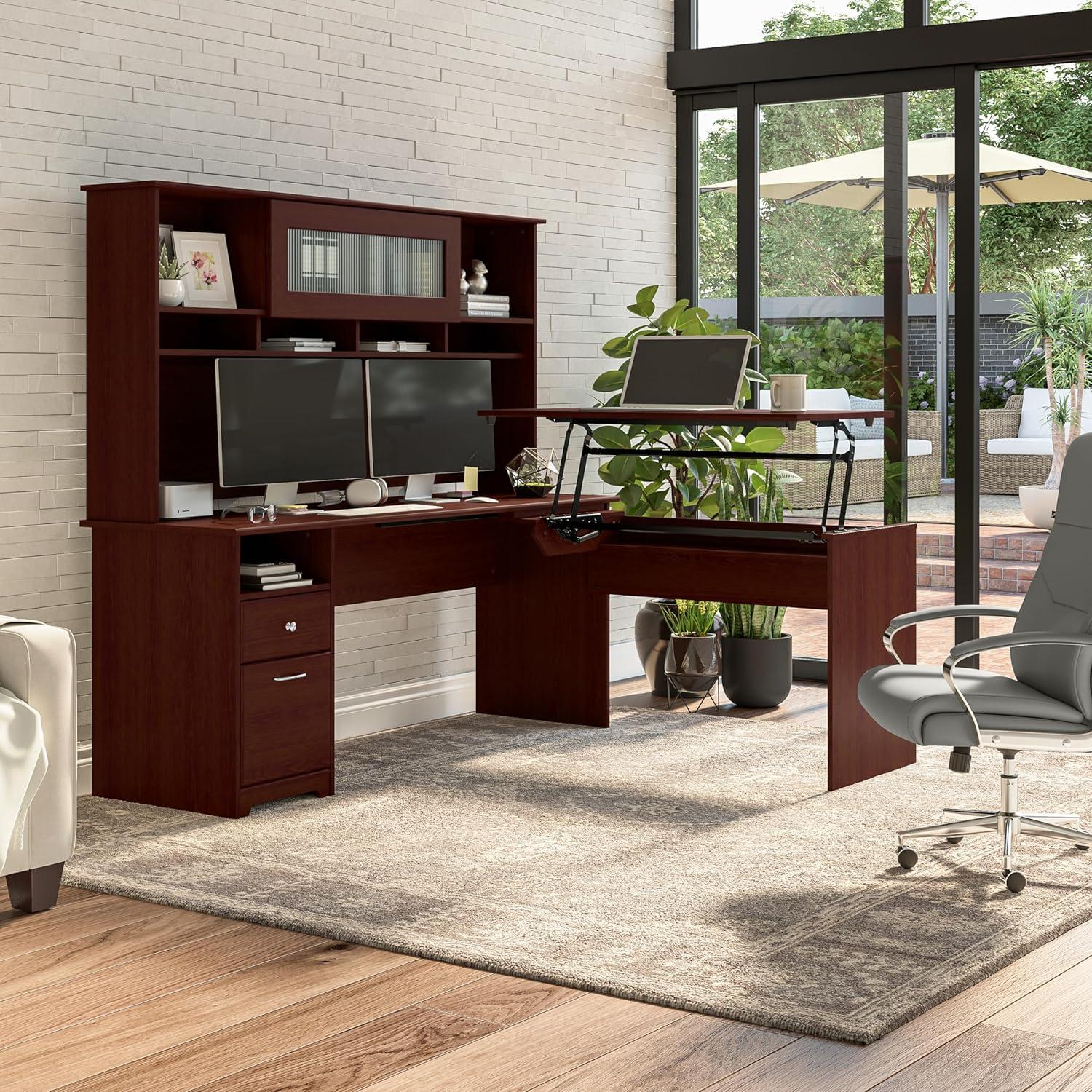 Transitional Harvest Cherry 72" Home Office Desk with Filing Cabinet