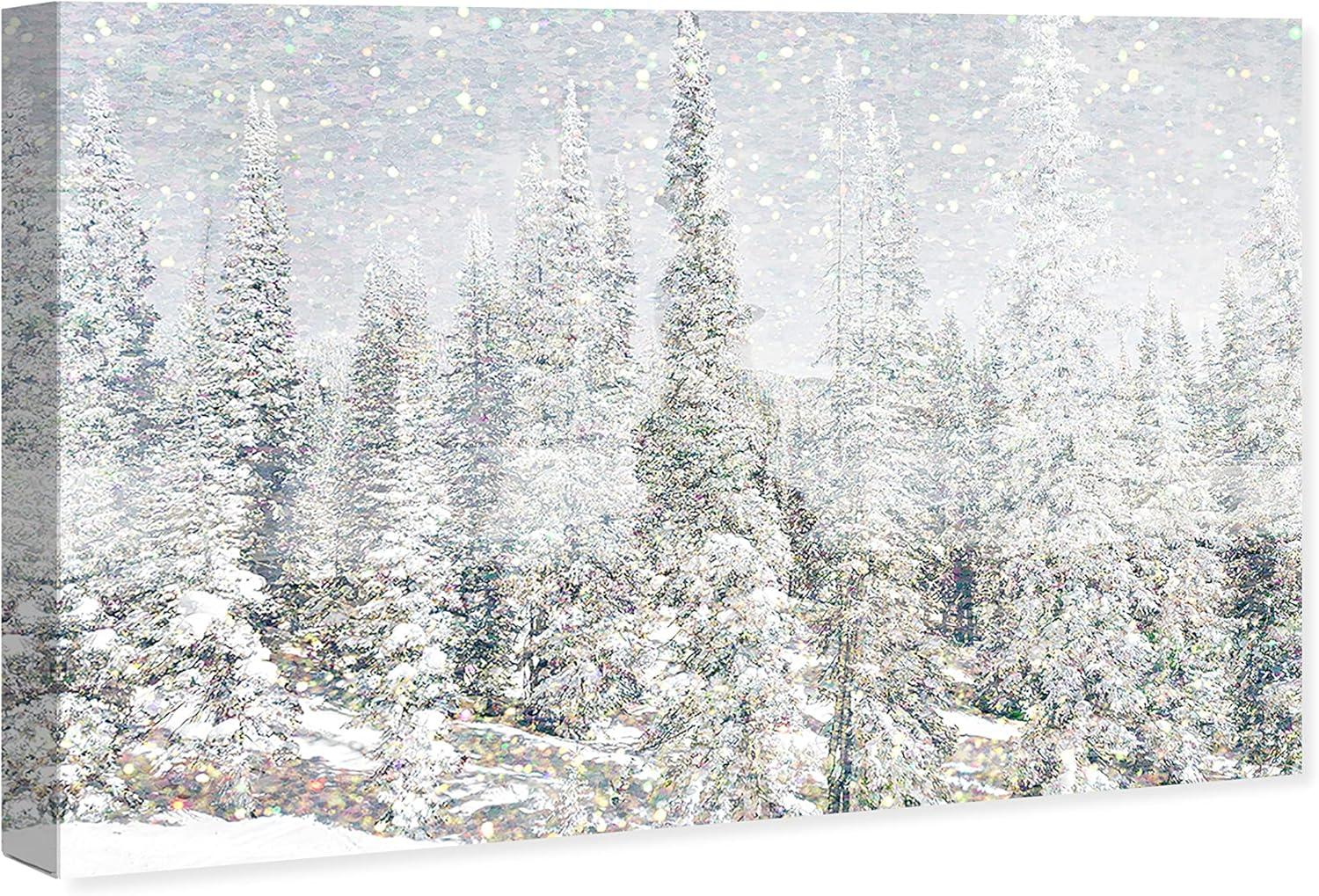 Wynwood Studio Holiday and Seasonal Wall Art Canvas Prints 'Magic Snow Trees' Winter Home Décor - Gray, White, 24" x 16"