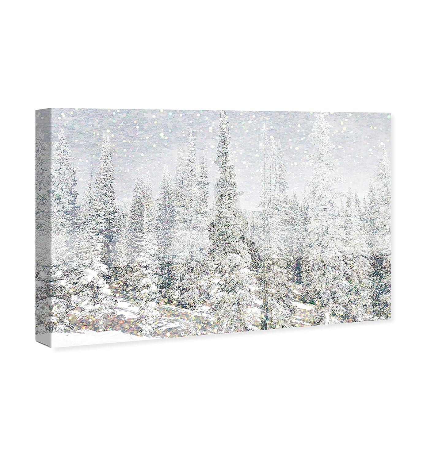 Wynwood Studio Holiday and Seasonal Wall Art Canvas Prints 'Magic Snow Trees' Winter Home Décor - Gray, White, 24" x 16"
