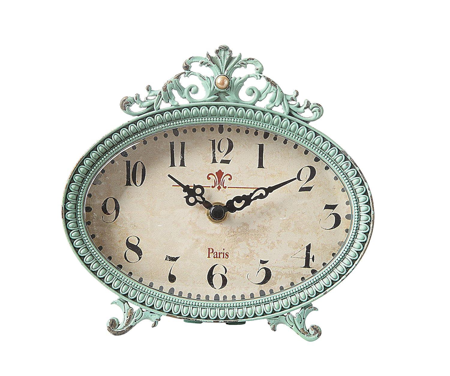 Woven Paths 6.5" x 2" x 6.25" Antique Style Pewter Mantel Clock in Distressed Aqua