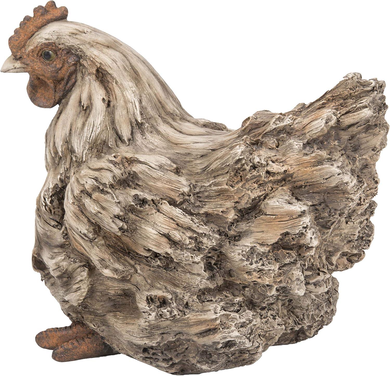 Rustic Driftwood Polyresin Squatting Hen Statue