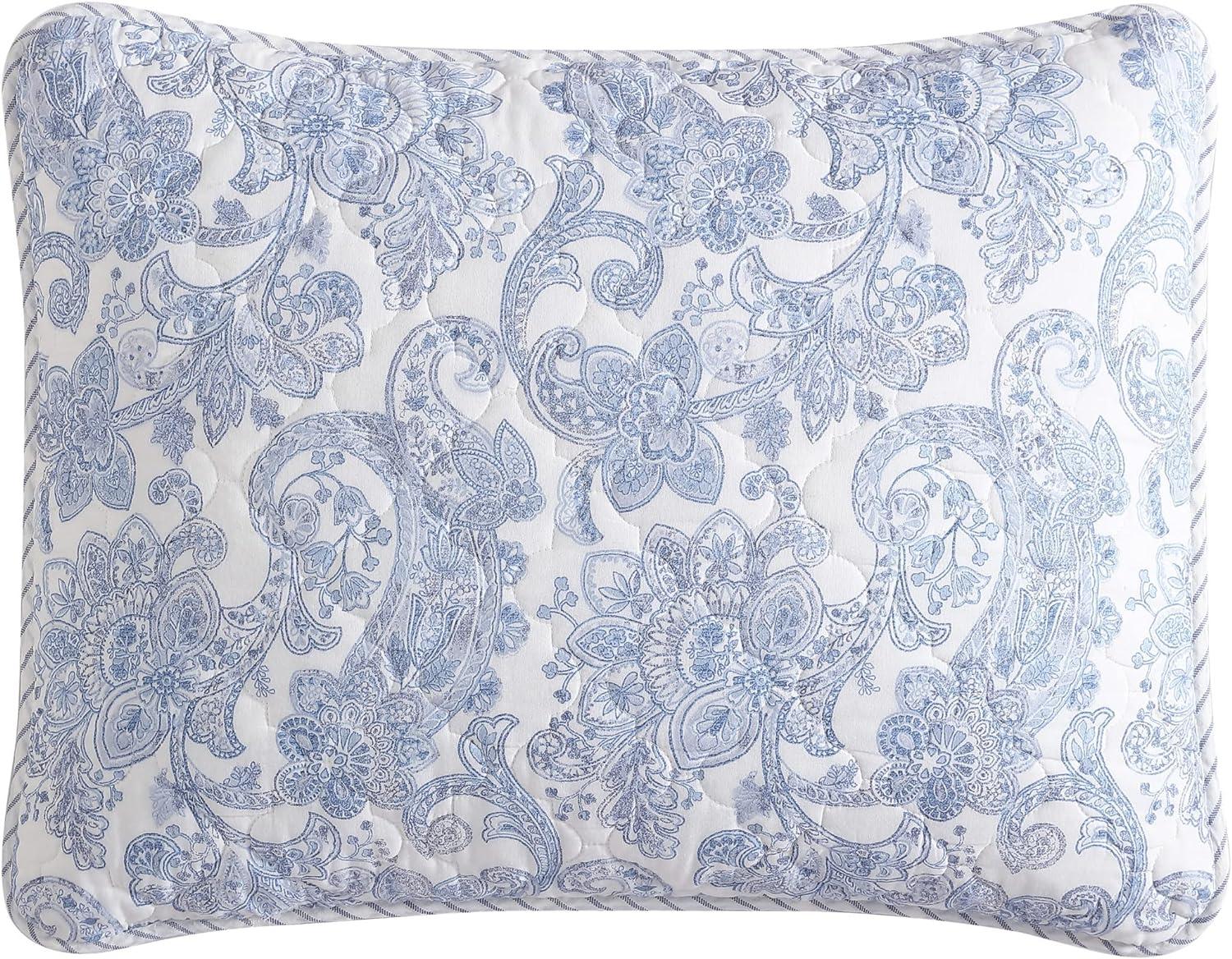 Paisley Blue Full Quilt Set with Reversible Cotton Design