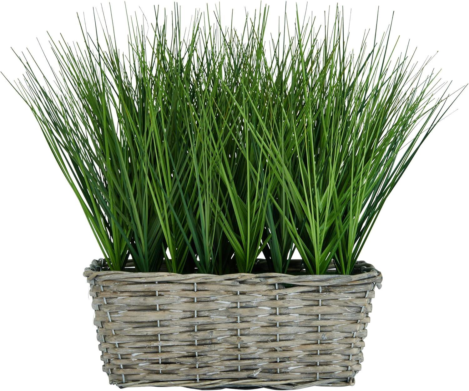 Elements Grass in Gray Willow Pot Farmhouse Faux Greenery Tabletop Centerpiece Mantel, 16 inches