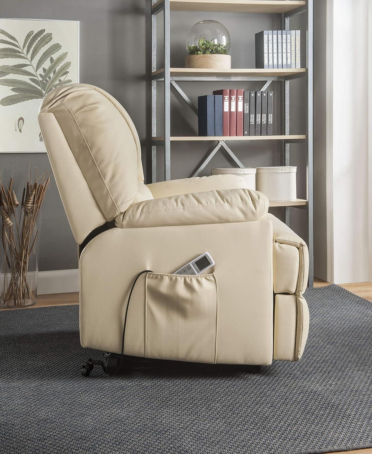 Luxurious Beige Faux Leather Massage Recliner with Power Lift
