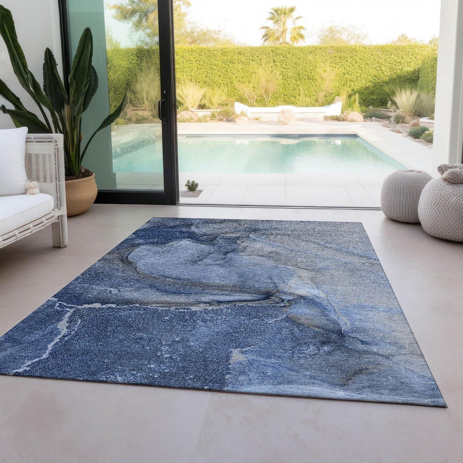 Addison Rugs Chantille ACN524 Blue 3' x 5 Indoor Outdoor Area Rug, Stain Resistant, Machine Washable, Non Shedding, Bedroom, Living Room, Dining Room, Kitchen Rug