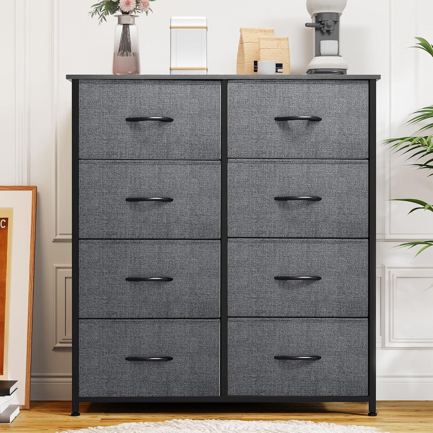DWVO Dresser for Bedroom, Fabric Dresser with 8 Drawers, Tall Dresser, Chest of Drawers for Closet, Living Room