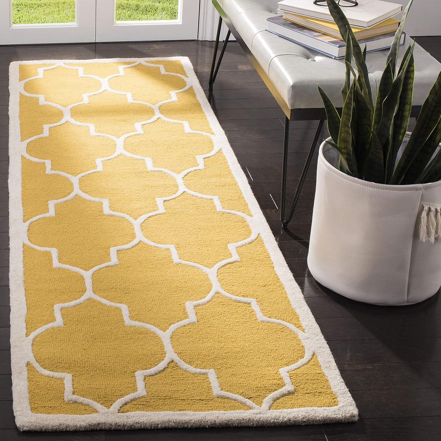 Gold and Ivory Handmade Wool Moroccan Trellis Rug