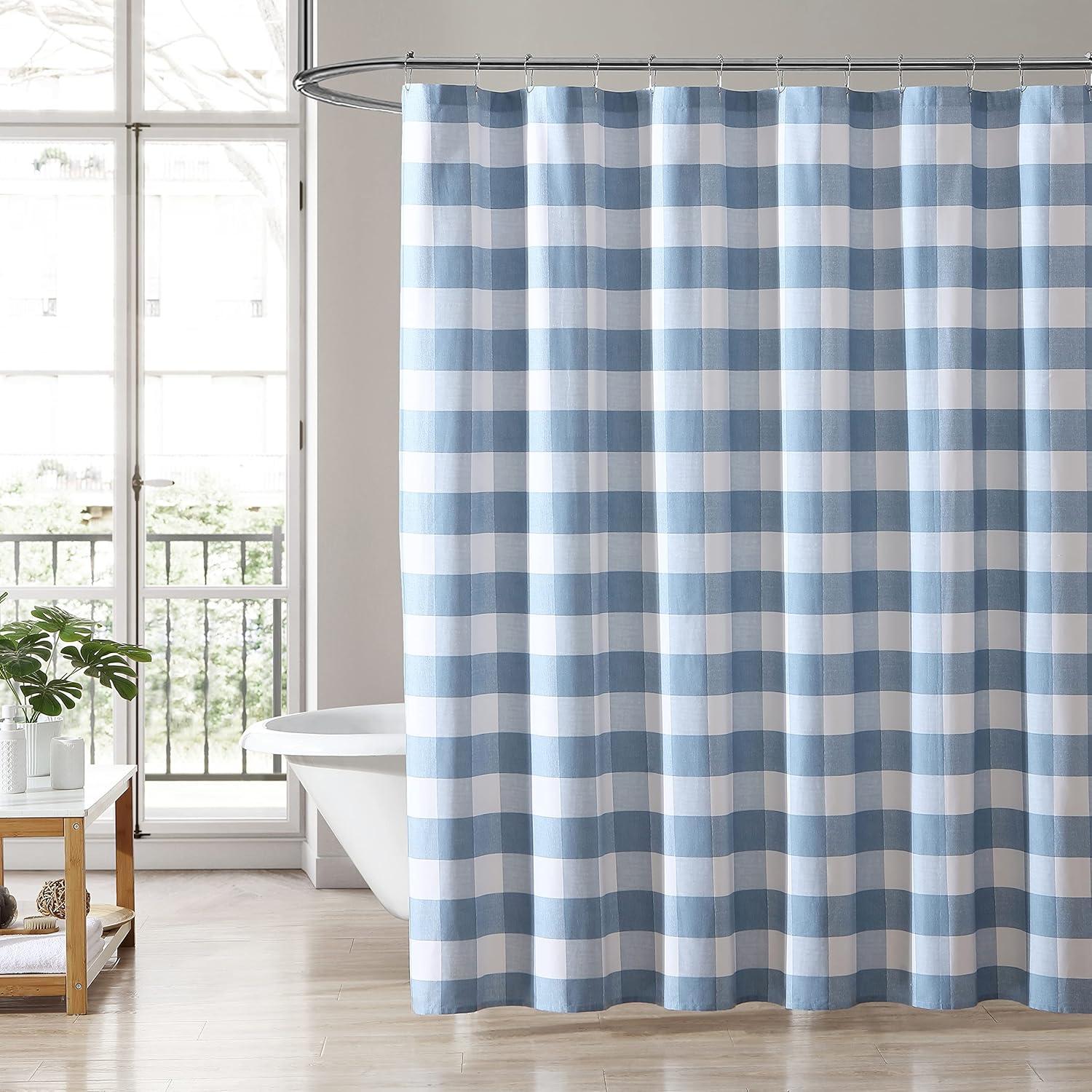 Cynthia Cotton Blue/White Shower Curtain