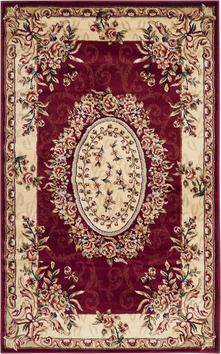 Red and Ivory Floral Synthetic Stain-Resistant Area Rug, 12' x 15'