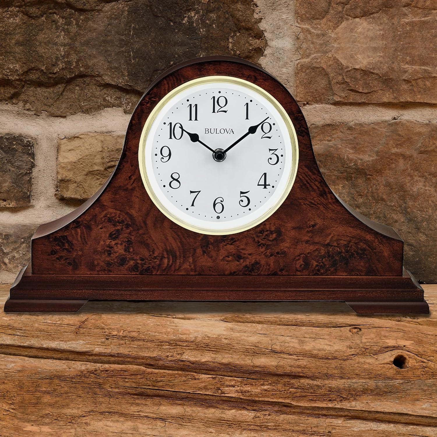 Bulova Chandler Lighted Mantel Clock, Model B1853 | Elegant Design | Illuminated Dial | Quartz Movement | Cherry Wood Finish | Battery Operated