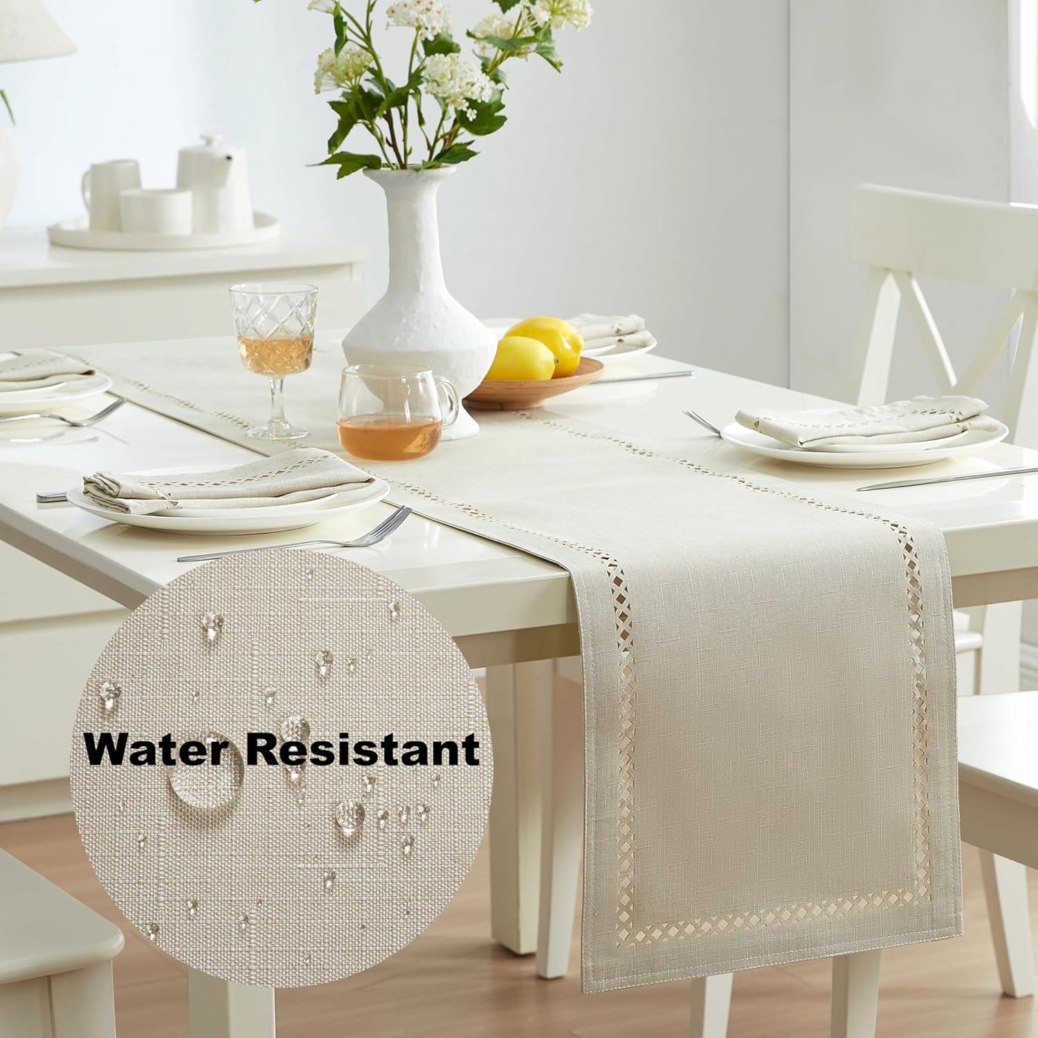 Newbridge Provence Lattice Cutwork Solid Color Textured Fabric Table Runner, 70 Inch Long, Ivory