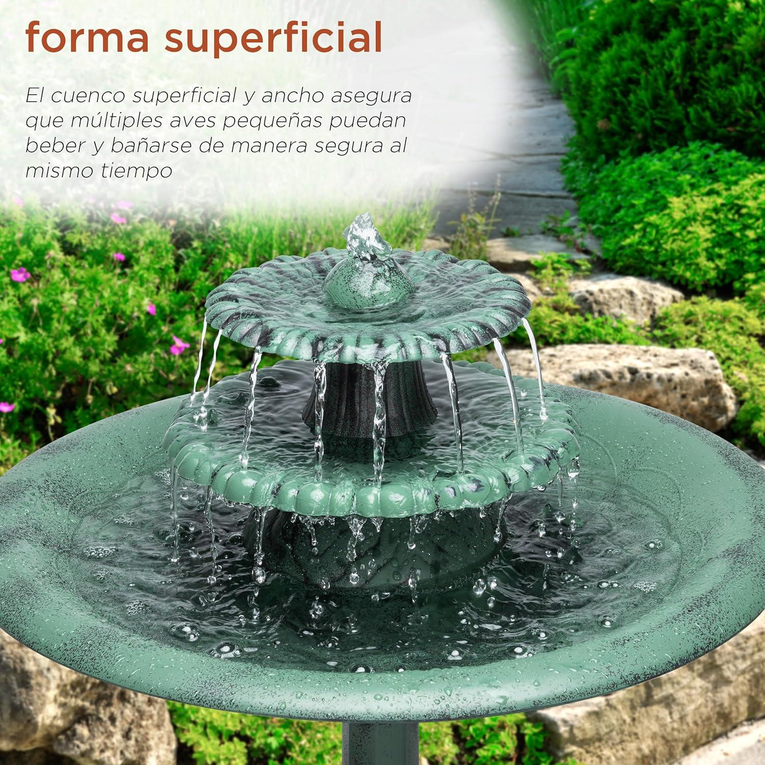 Alpine Corporation 3-Tier Outdoor Vintage Pedestal Fountain Bird Bath, Green