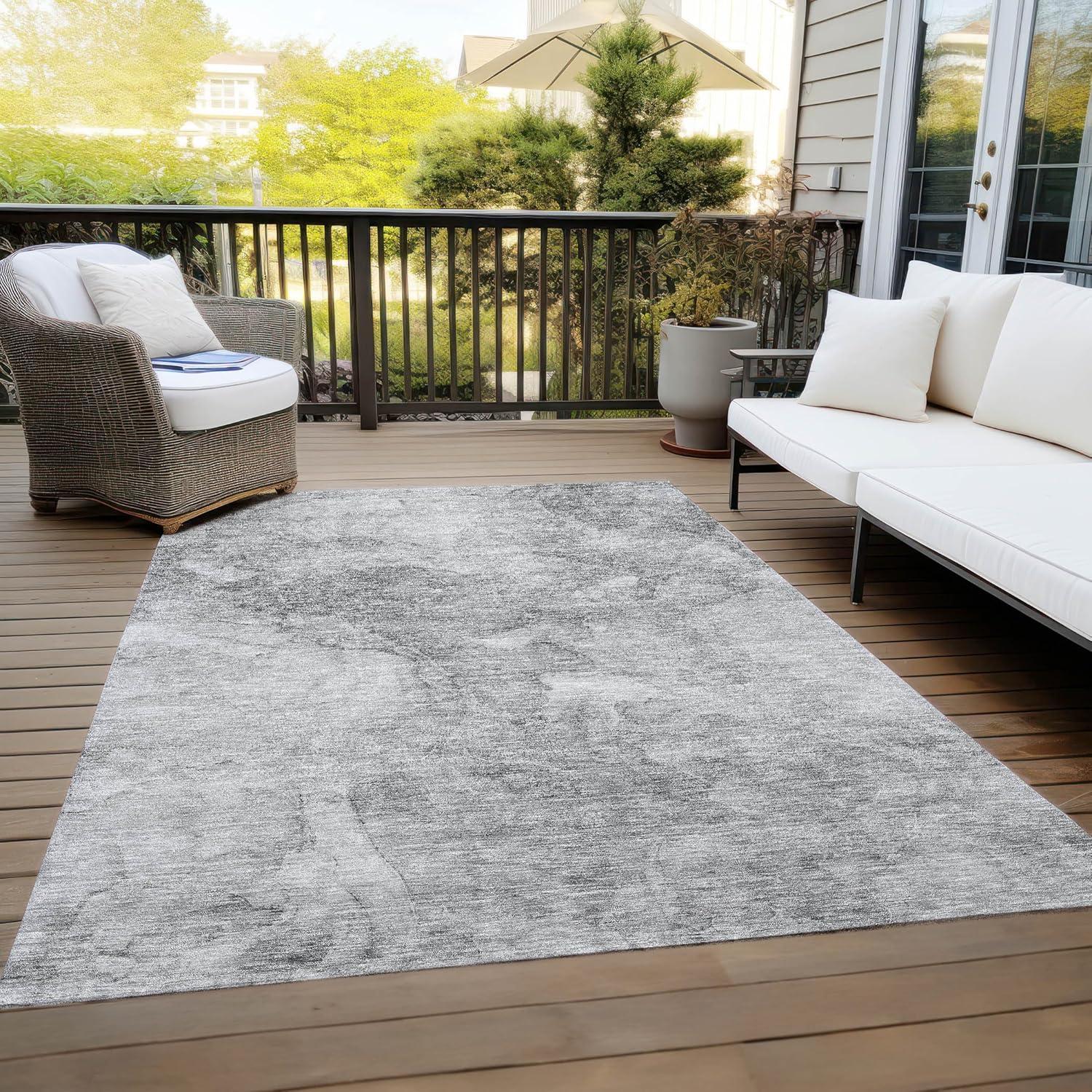 Gray Rectangular Machine Washable Indoor Outdoor Area Rug