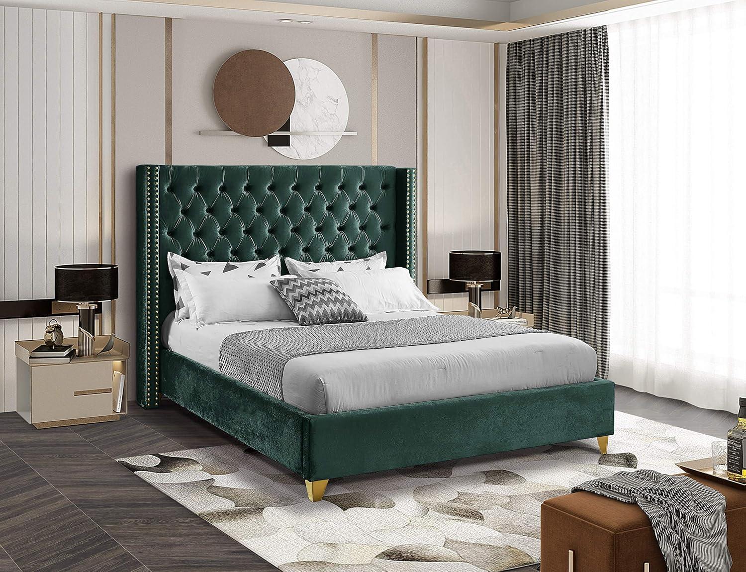 Meridian Furniture Barolo Green Velvet Full Bed