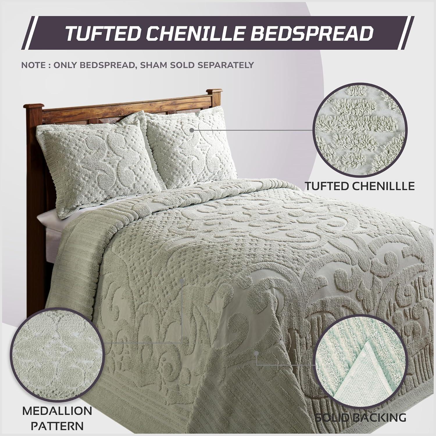 King Ashton Collection 100% Cotton Tufted Unique Luxurious Medallion Design Bedspread Sage - Better Trends