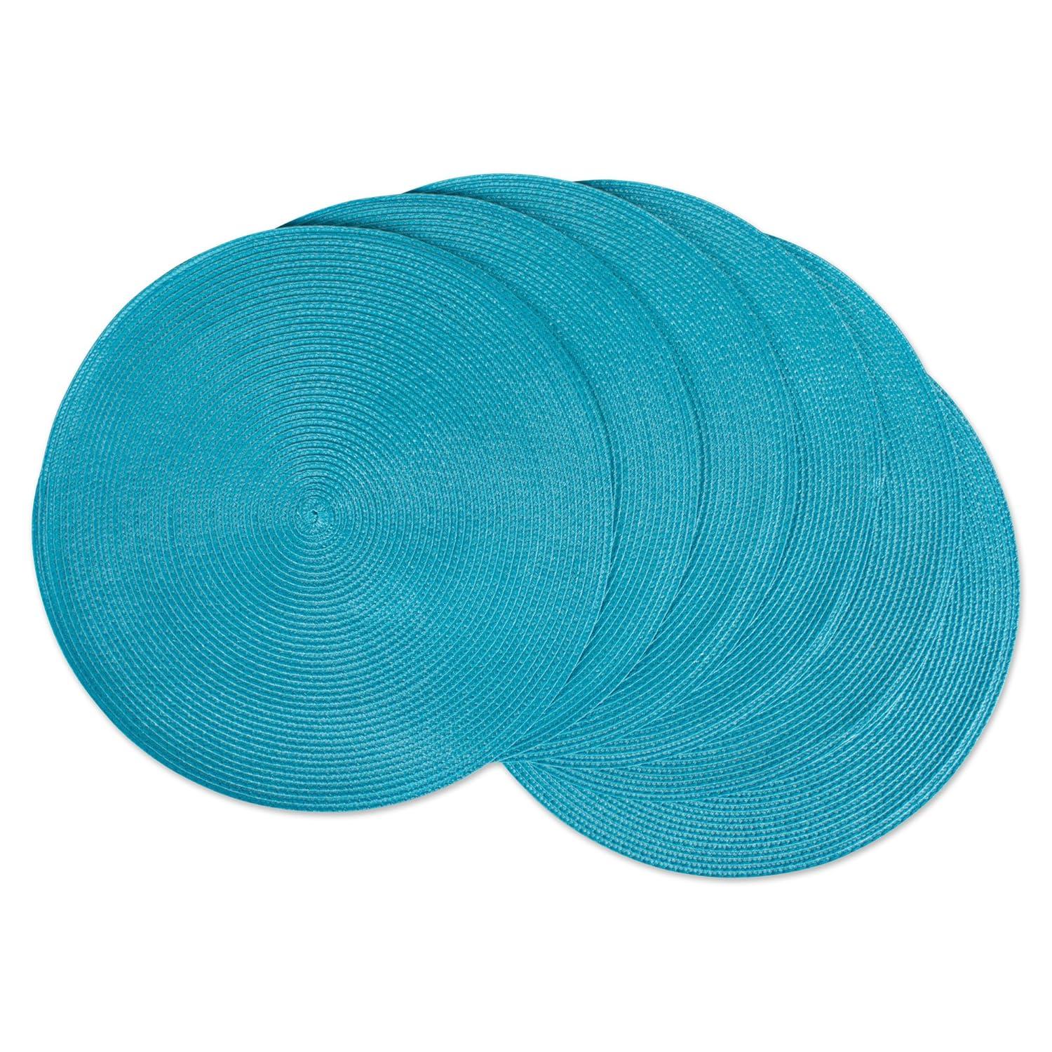 Aqua Woven Round Placemats Set of 6, 14.75"