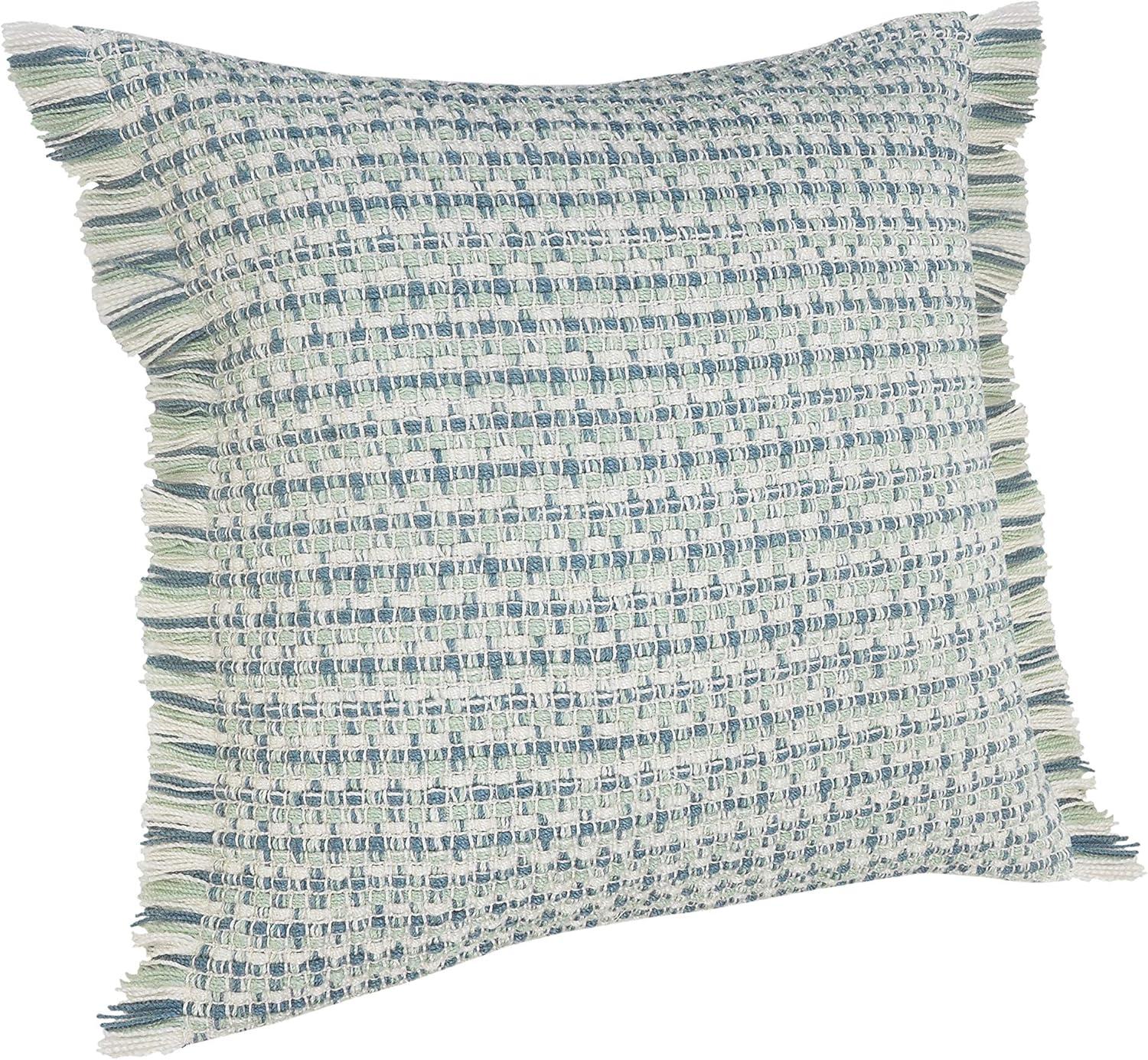 Ox Bay Interwoven Coastal Fringed Indoor/Outdoor Throw Pillow, 24" Square, Blue / Green