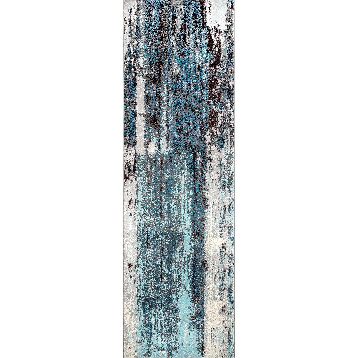 Nuloom Haydee Abstract 2x6 Runner Indoor Area Rug for Living Room Bedroom Dining Room Entryway Hallway Kitchen, Teal/Ivory