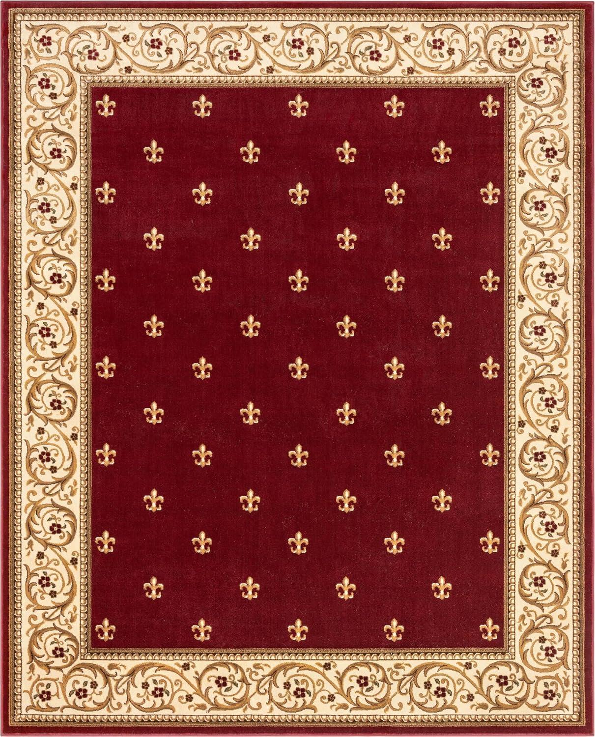 Well Woven Barclay Collection Fleur de Lis Red 7'10" x 9'10" Area Rug - for Living Room, Bedroom, and Dining Room