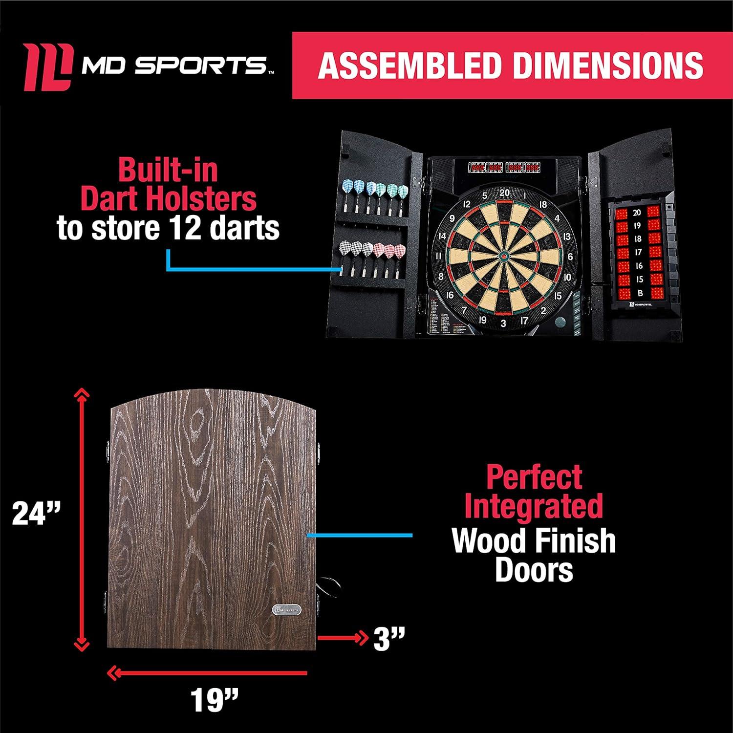 Bristlesmart Smart Dartboard Cabinet with Digital X/O Cricket Scorekeeping and Steel Tip Darts by MD Sports