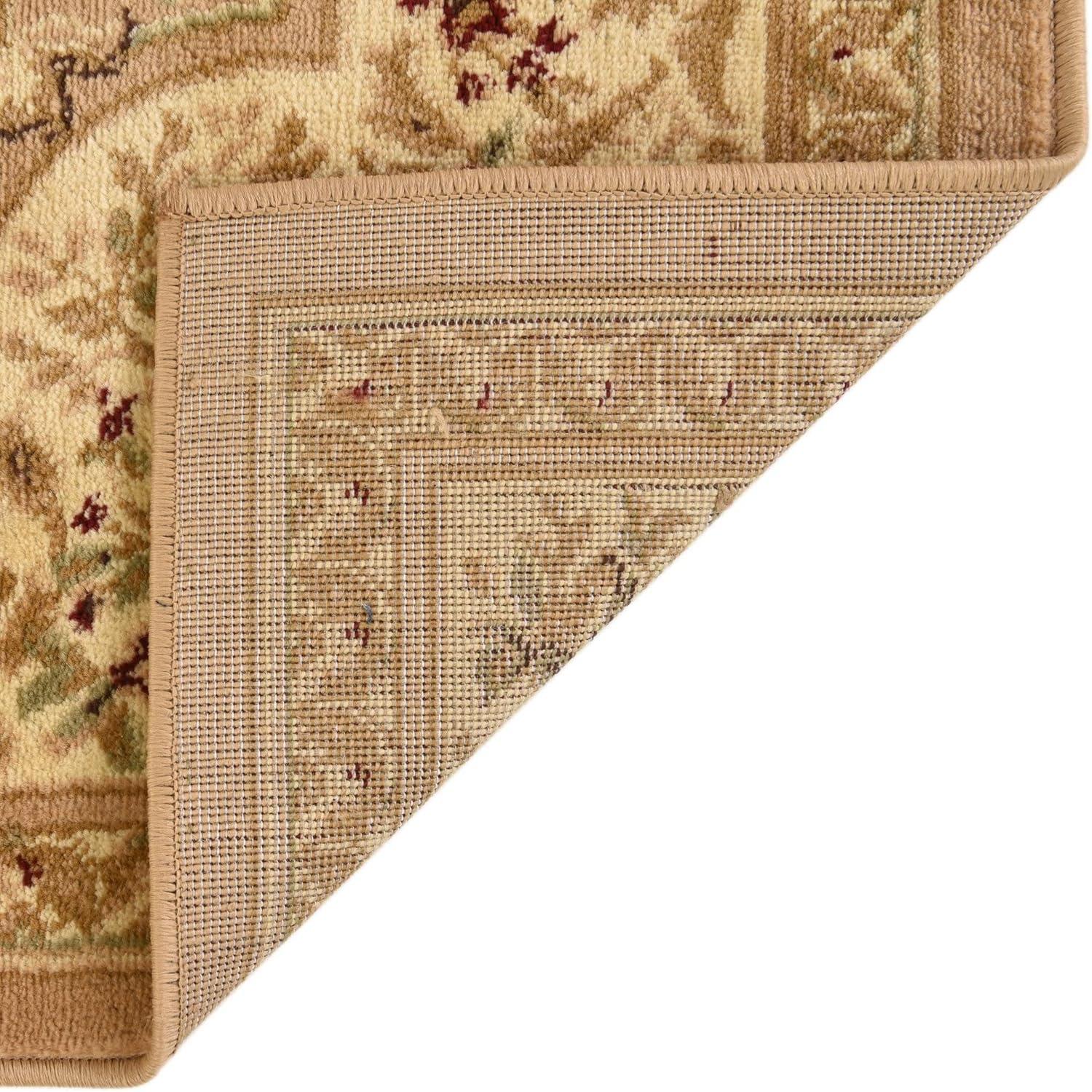 Tan and Cream Floral Square Stain-Resistant Rug