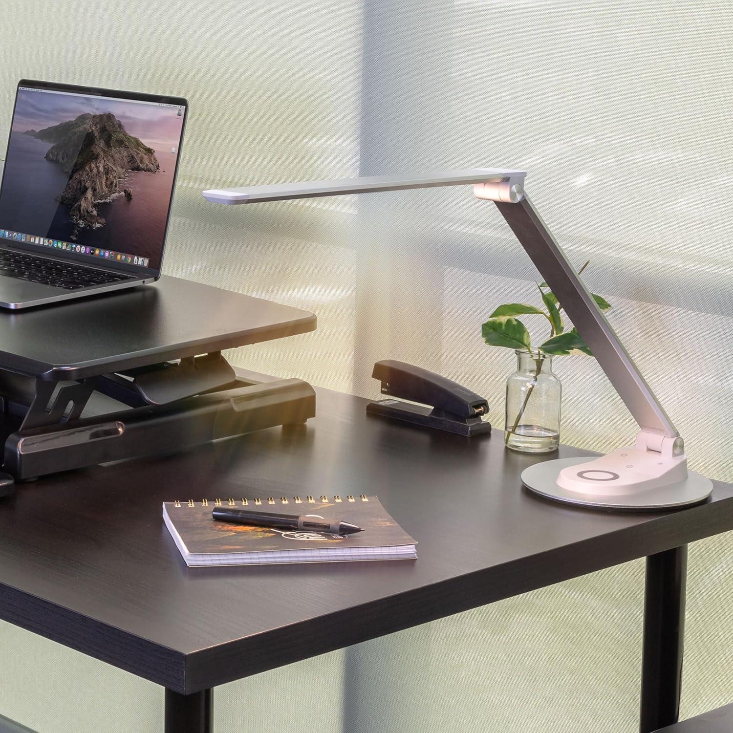 Silver Adjustable LED Desk Lamp with Touch Sensor and USB-C