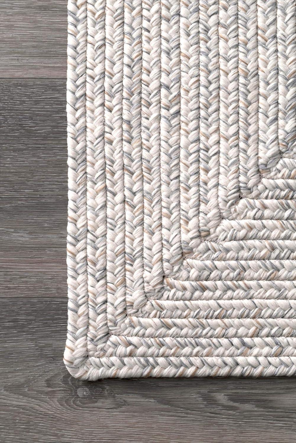 nuLOOM 6' Square Solid Hand Braided Indoor/Outdoor Area Rug, Pet-Friendly, High Traffic, Weather Resistant, for Patio, Balcony, Bedroom, Living Room, Dining Room, Wynn Ivory