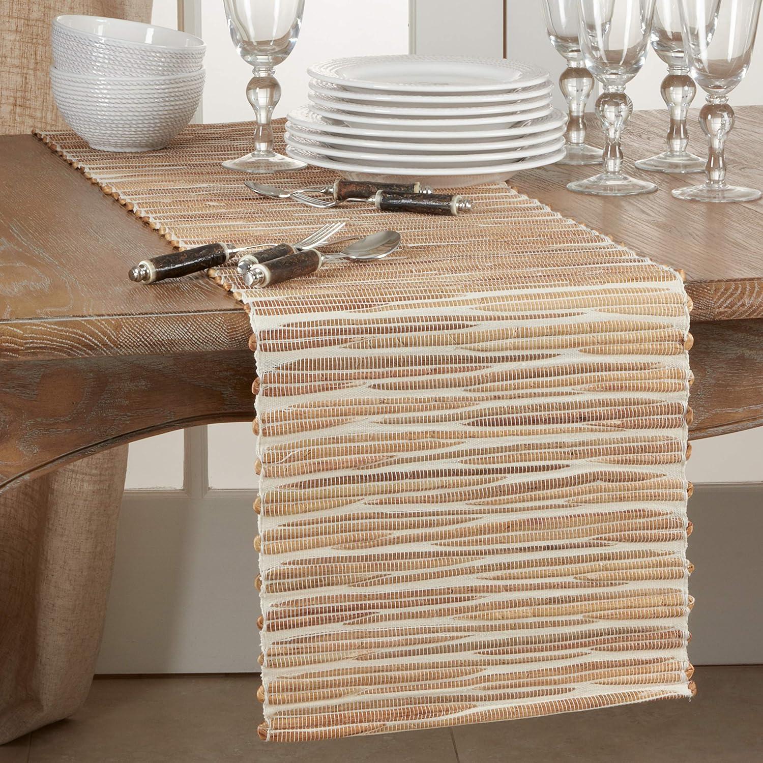 Natural Water Hyacinth and Wooden Bead Table Runner
