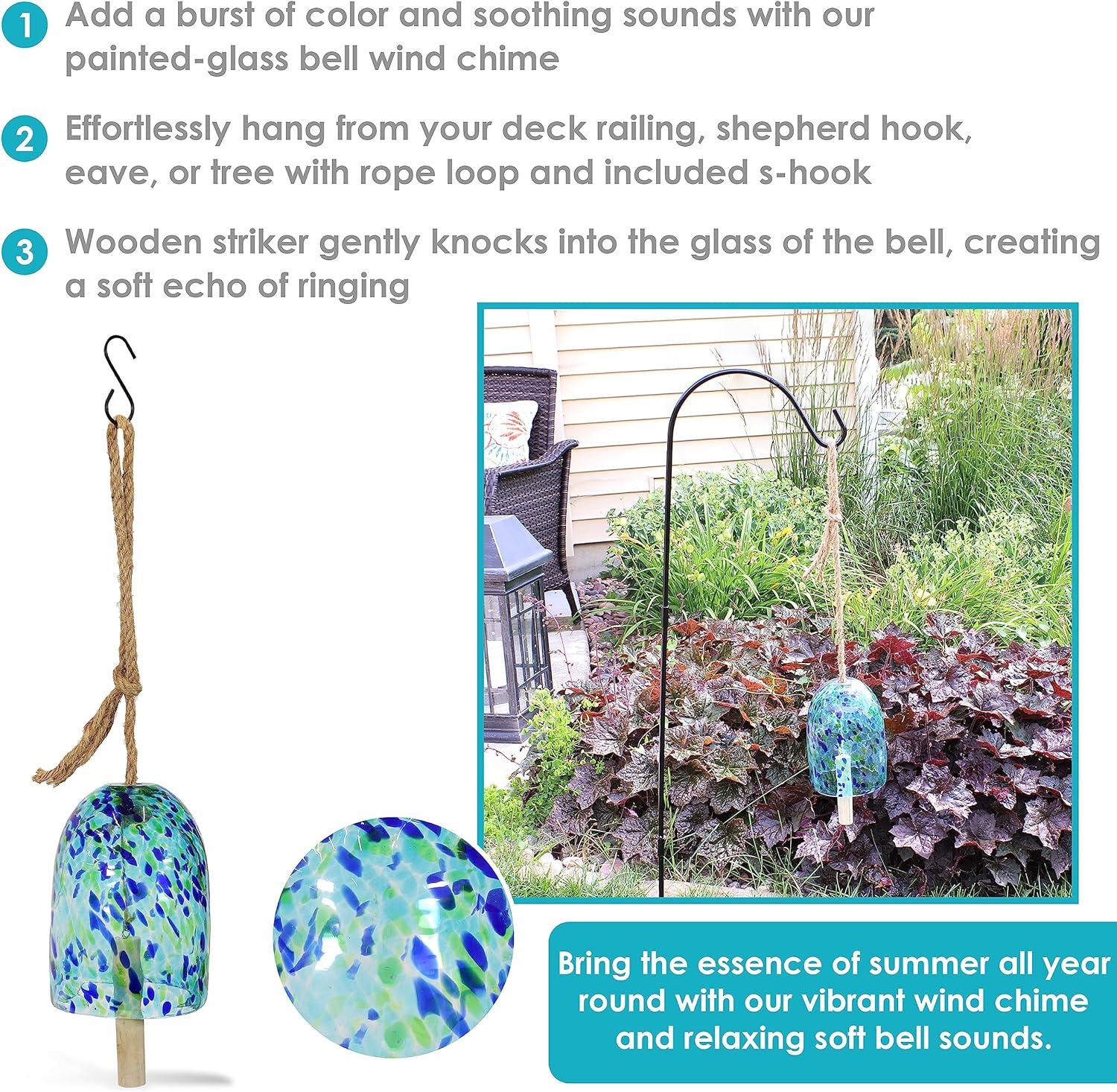 Sunnydaze Outdoor Natural Melody Glass Wind Bell Chime - 7.5" - Blue Freeze