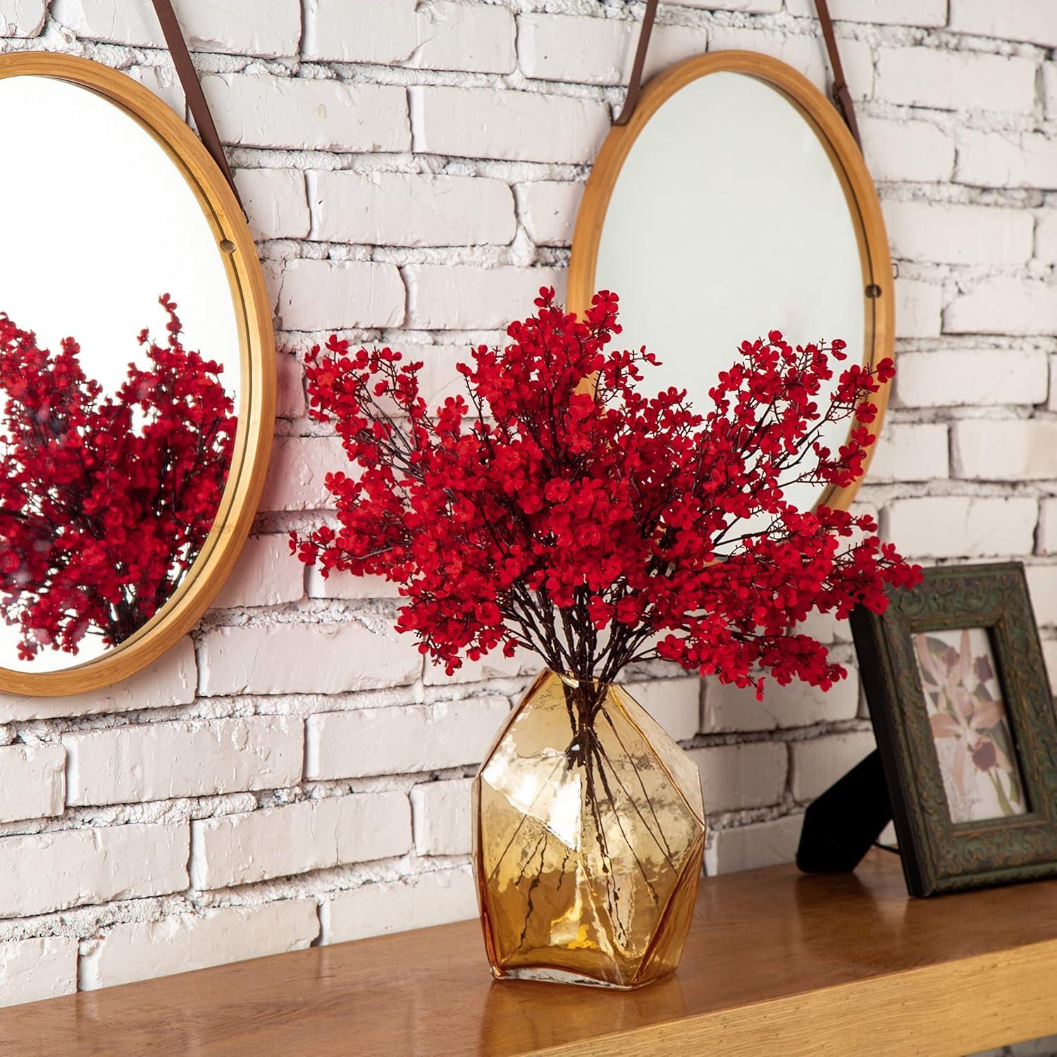 10 Pcs Babys Breath Gypsophila Artificial Flowers Bouquet Fake Silk Flowers Real Touch Flowers for Home Wedding Centerpiece Arrangement Festival Party Decoration (Red)