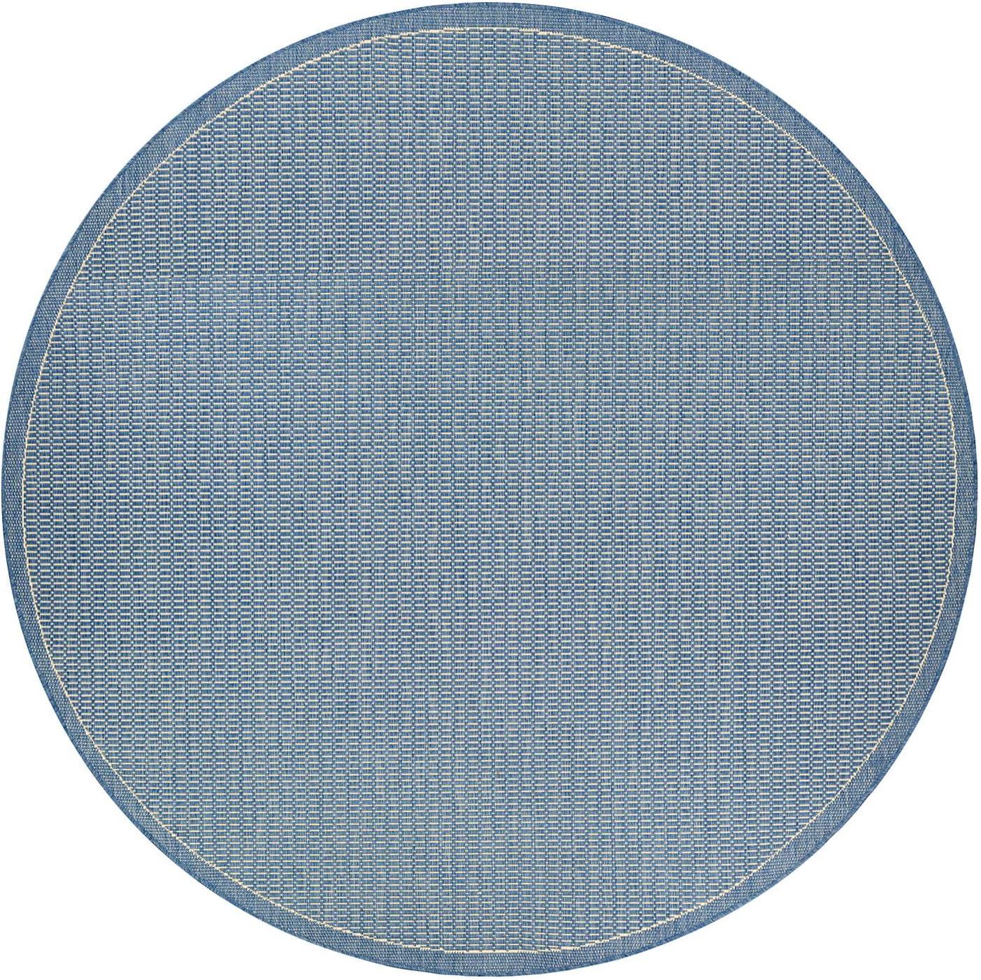 Couristan Recife Saddle Stitch Indoor /Outdoor Area Rug, Champagne- Blue, 8'6" Round