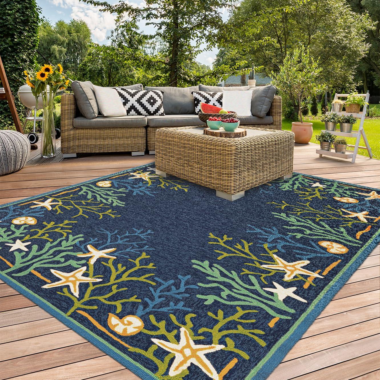 Couristan Outdoor Escape Sea Water Indoor / Outdoor Area Rug, Ocean Blue-Aqua, 3'6" x 5'6"